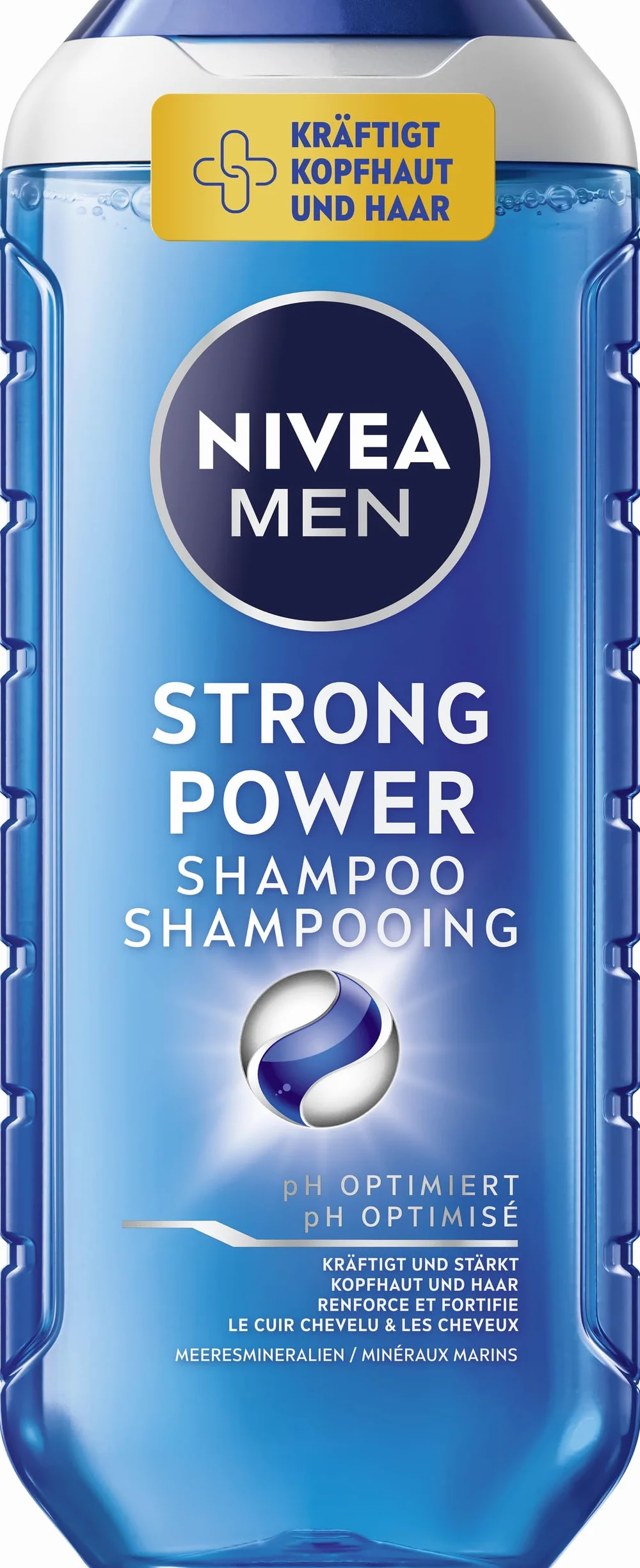 NIVEA MEN Strong Power Shampoo (250 ml), mocny szampon dla mężczyzn z minerałami morskimi, szampon do włosów przeciwko bezsilnym włosom.