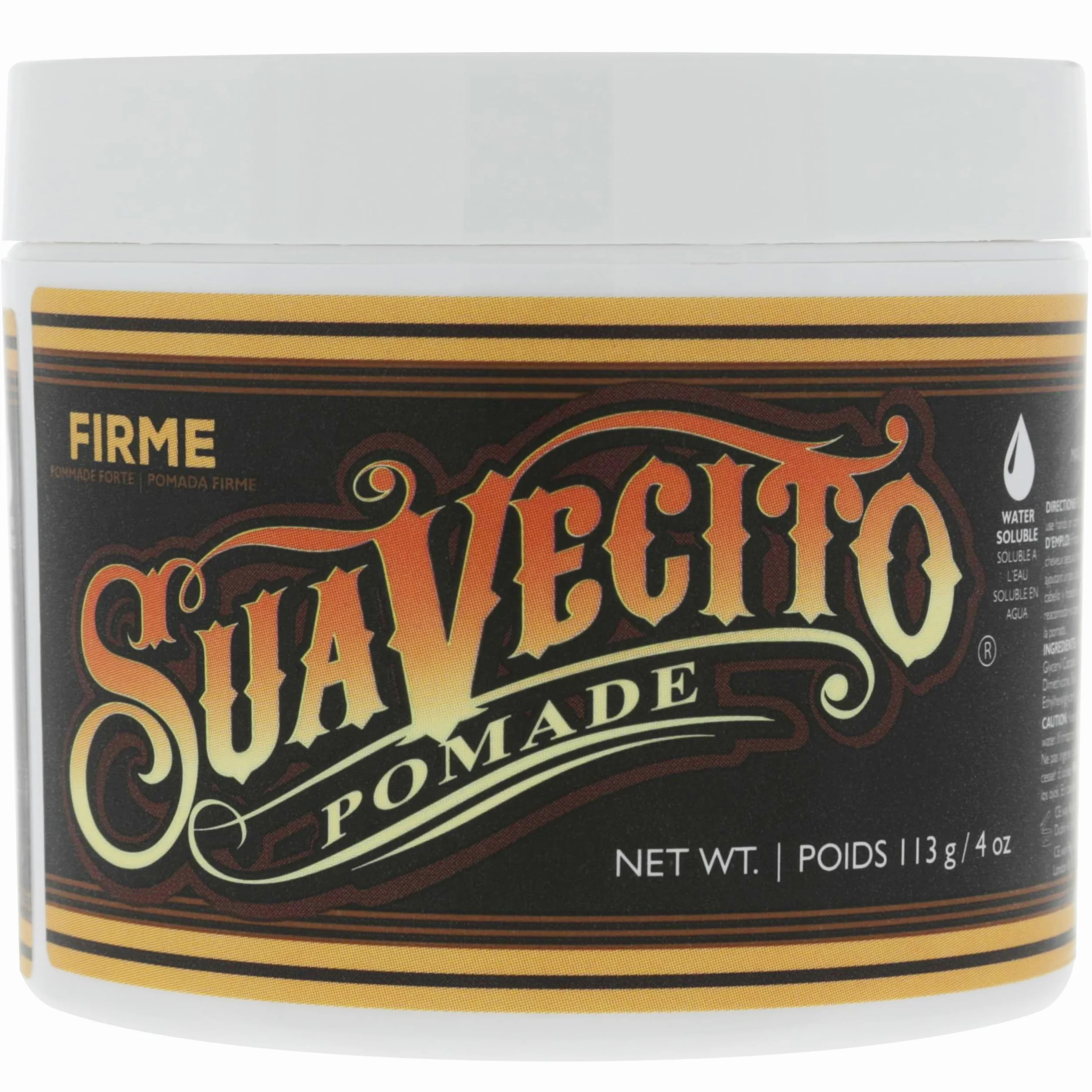 Suavecito Firme Strong Hold Pomada, mocna pompada dla mężczyzn, średni połysk, wosk na bazie wody, bez płatków, 4 oz/113 g