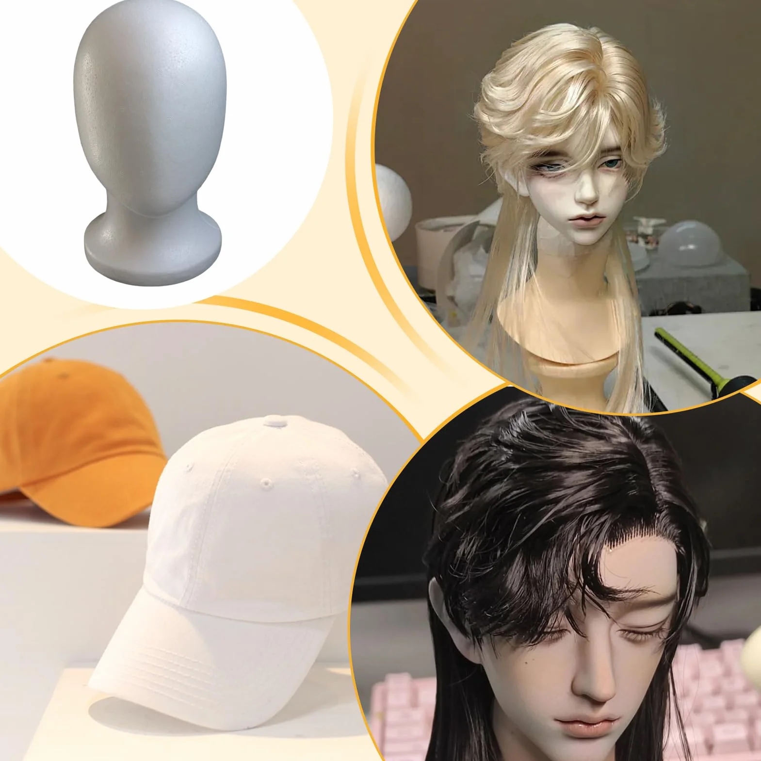 Foam Wig Head, Faceless Mannequin Stand Holder, 10.63x5.98 inches, Lightweight Foam Display Model, Stable Base, Easy Styling surfaces, Ideal for Hairpieces, Hats, Cosmetics, Salon