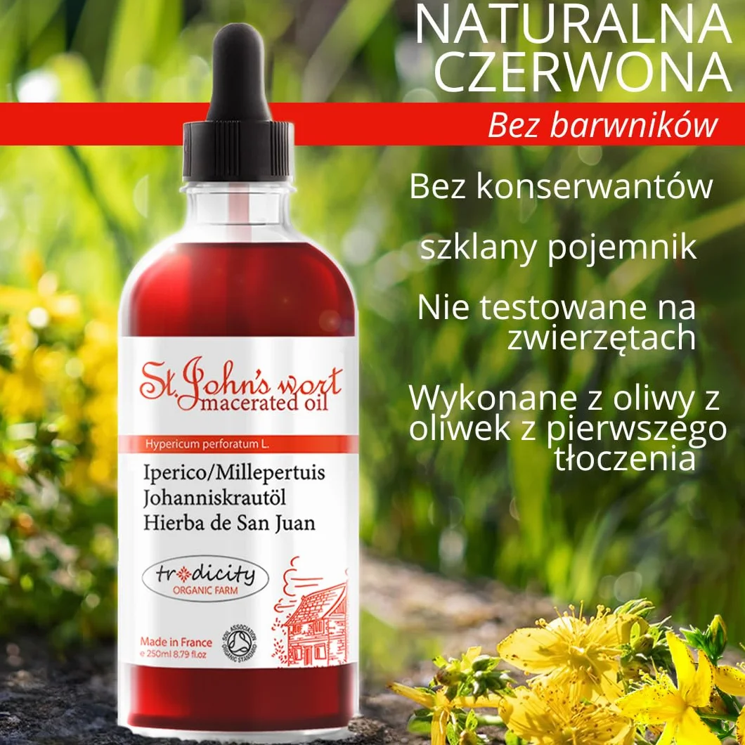 Olej z Dziurawca - Nawilżający i Naprawczy dla Skóry i Włosów. Przeciwdziałający Rozstępom w Ciąży, Olejek do Masażu Ciała, Ujędrniający Przeciw Cellulitowi i Przeciwstarzeniowy na Twarz 100 ml