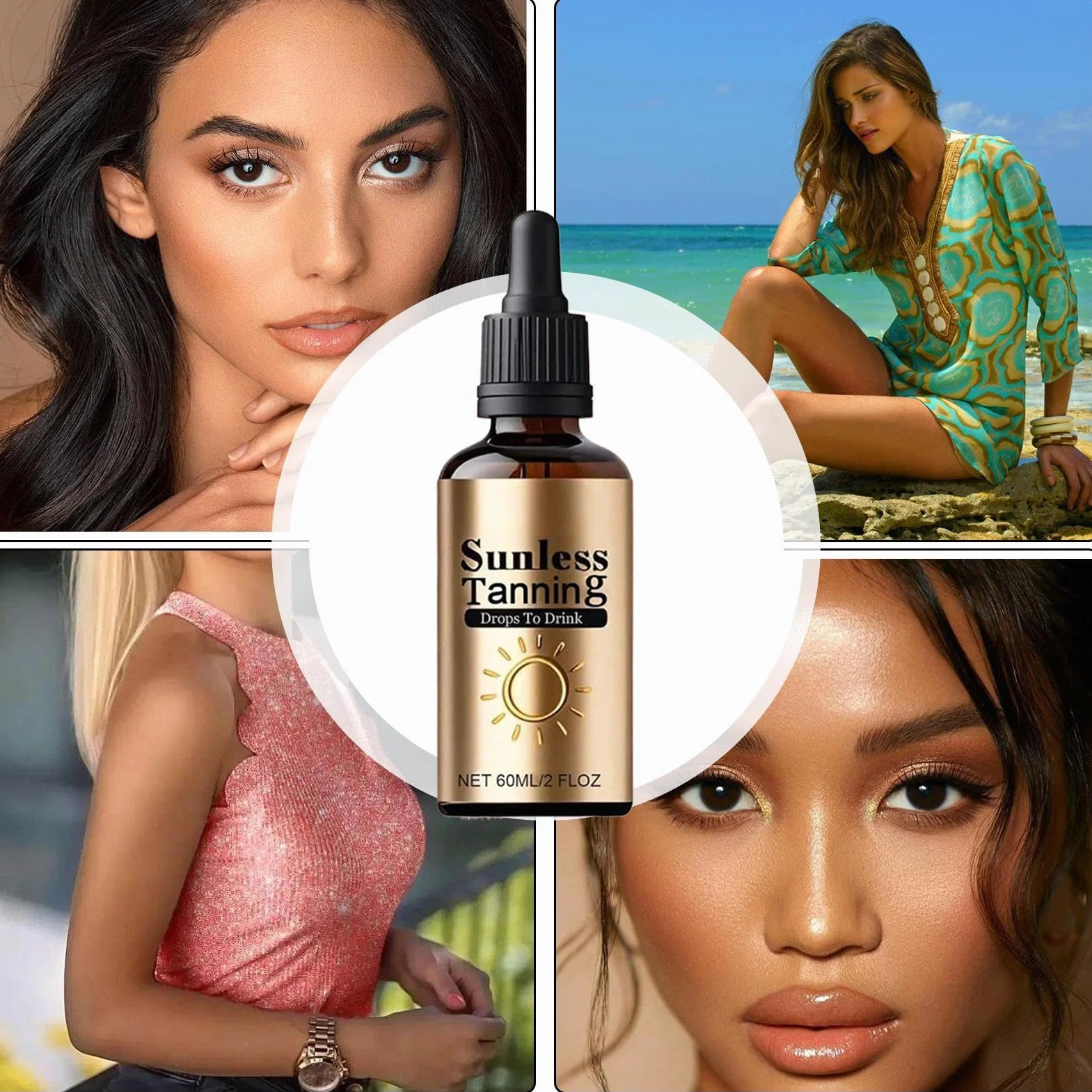 Sunless Tanning Drops To Drink, Selfs Tanner Drops, Olejek do opalania bezsłonecznego, regulowana głębokość przy każdym użyciu, utrzymuje skóry, 60 ml, do użytku wewnątrz i na zewnątrz
