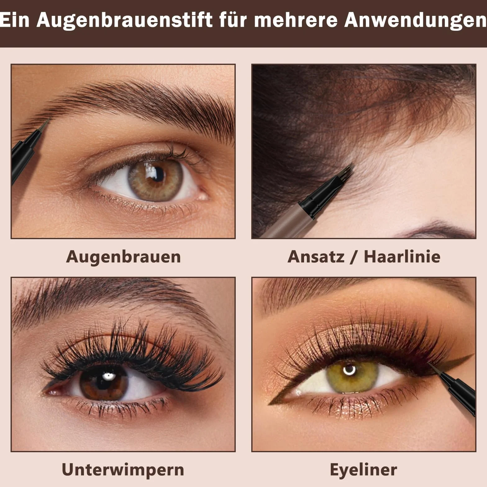 Erinde Microblading Kredka do Brwi 2 w 1, Wodoodporna kredka do brwi, Końcówka wieloramienna & precyzyjna końcówka, Makijaż brwi dla kobiet, Naturalne i wyraziste brwi #02
