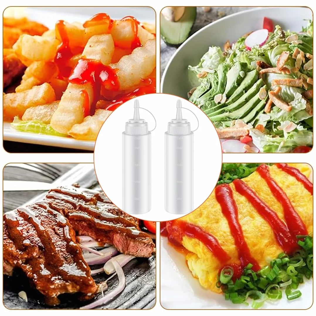 4 szt. Plastikowa butelka do wyciskania, 230 ml, butelka do wyciskania z zakrętkami, butelka z oliwek do wyciskania, dozownik do domu i restauracji, musztarda, mayo, gorące sosy, oliwa z oliwek
