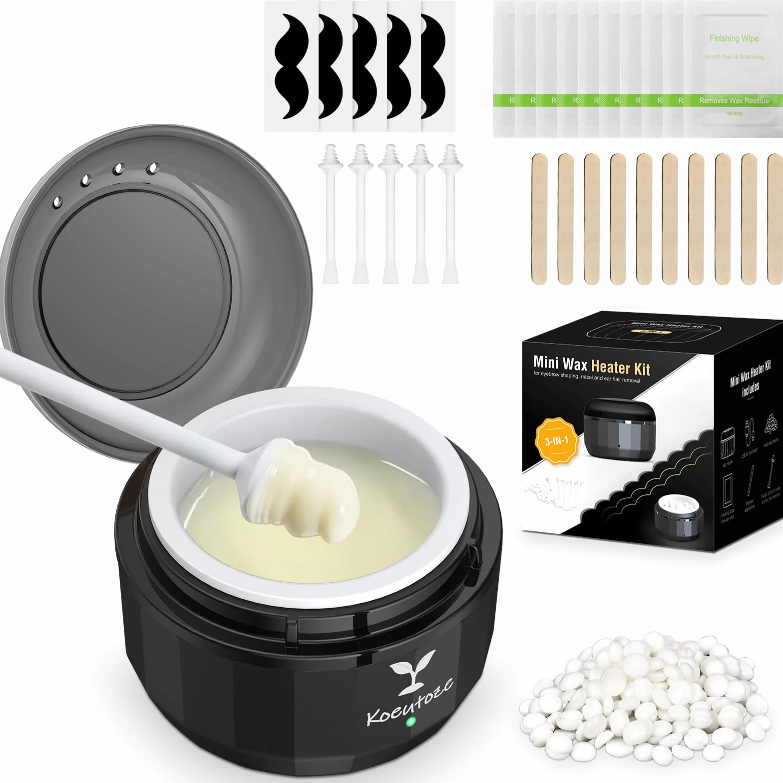 Zestaw do Depilacji Nosa Woskiem dla Mężczyzn i Kobiet – 100g kulek wosku, 10 patyczków, 10 szablonów, inteligentna garnka USB do użytku domowego i podróżnego