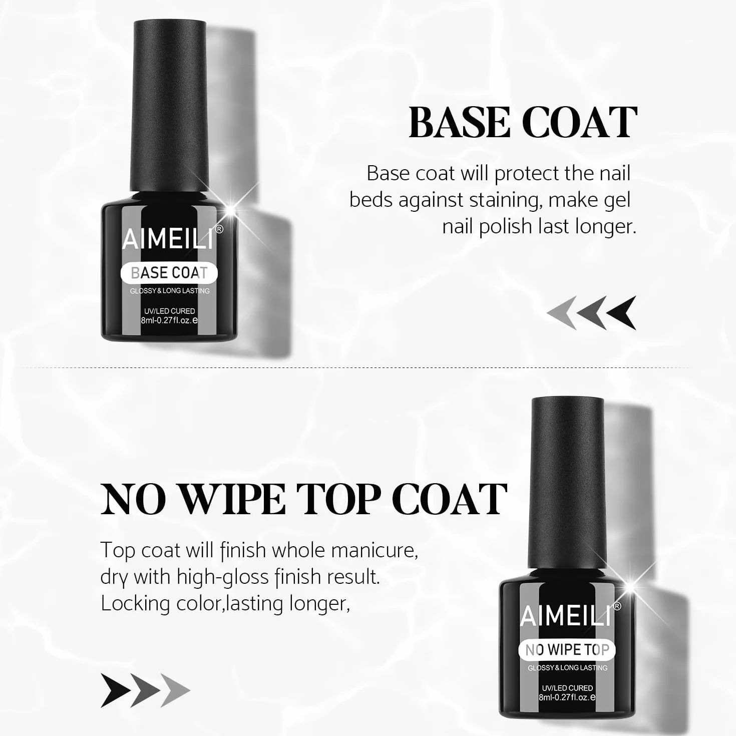 AIMEILI Podkład i Lakier UV do paznokci, Coat Extra Szeroka Trwałość 2 x 8 ml