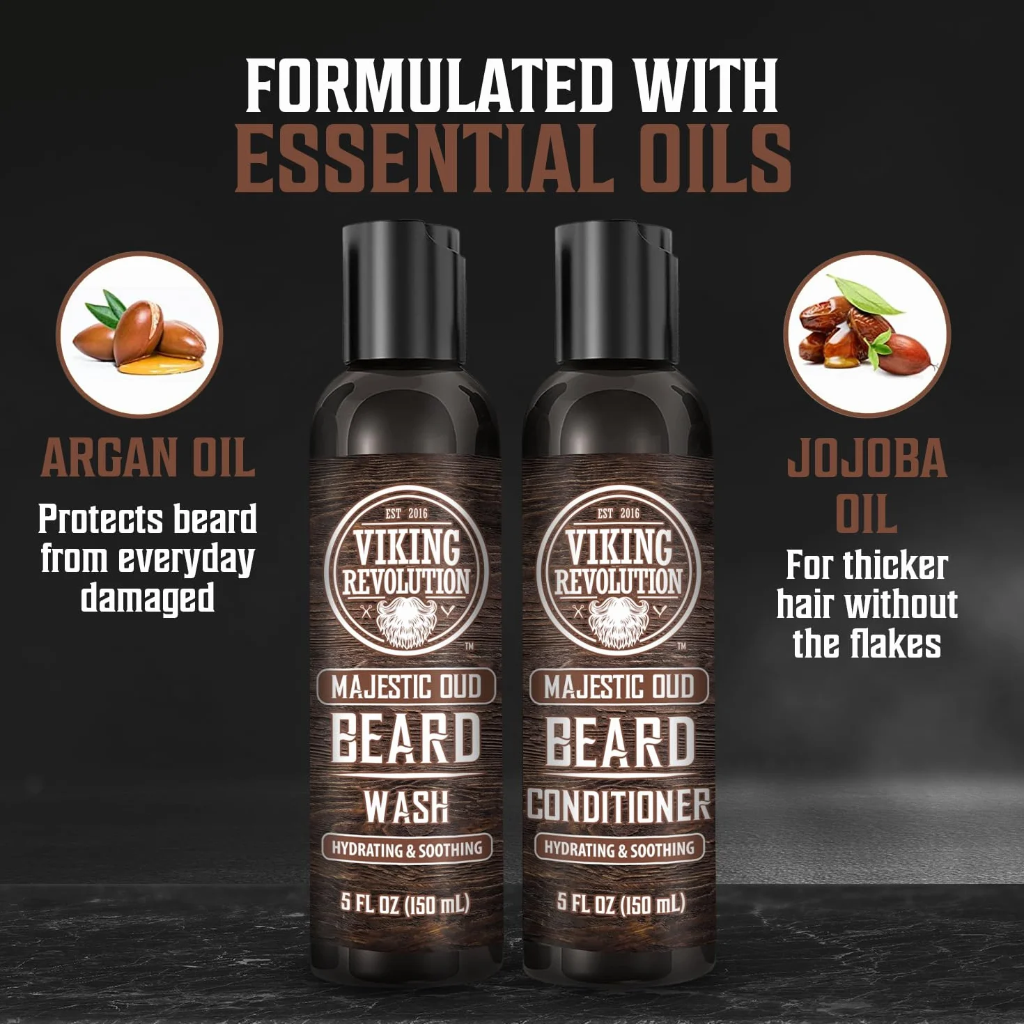 Viking Revolution Beard Wash and Beard Conditioner for Men with Arganowy Oil and Jojoba Oil - Beard Softener and Strengthener Beard Care Beard Care Beard Oil and Conditioner with Beard Oil (5 uncji,