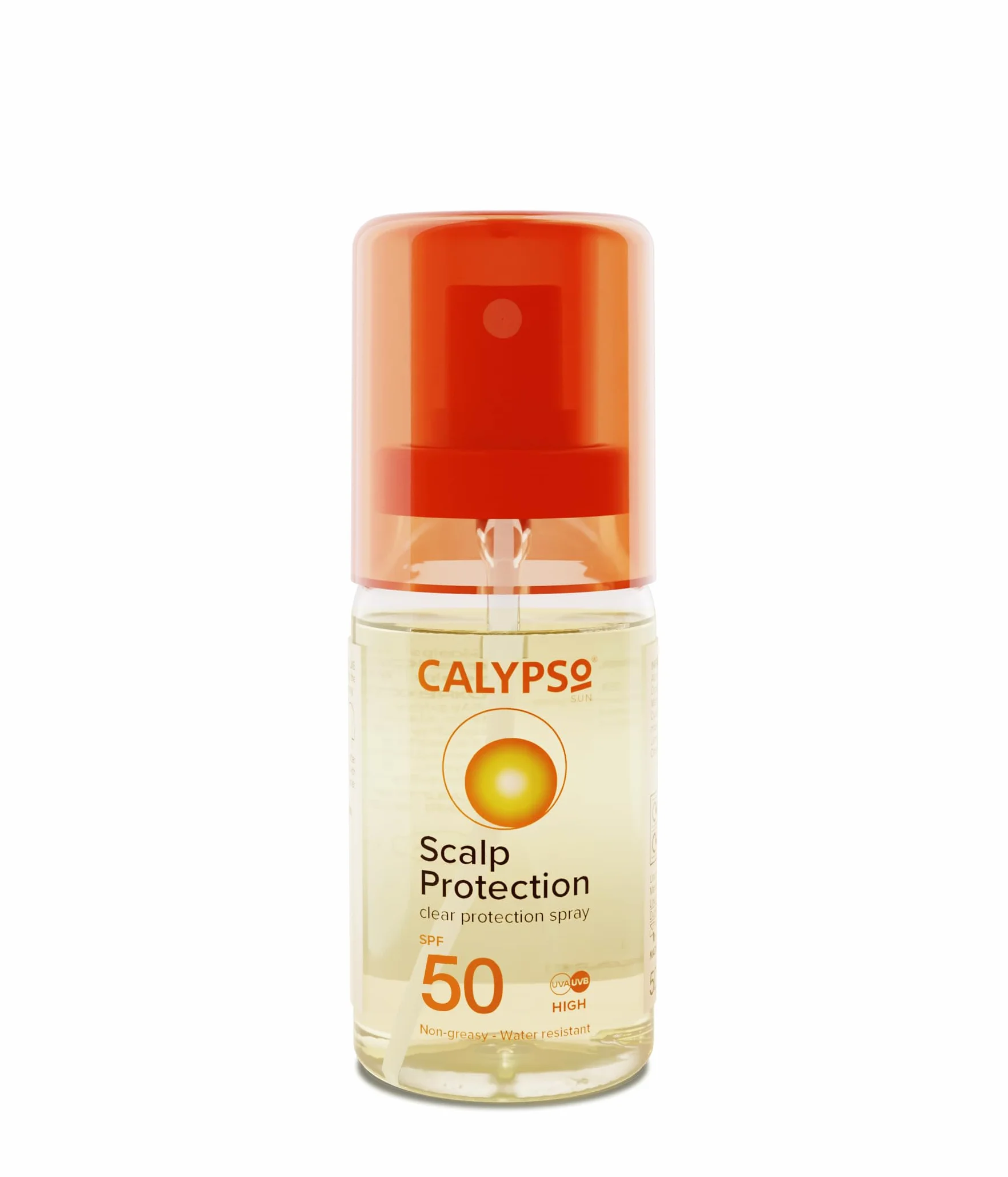 Spray do skóry głowy Calypso Ochrona skóry głowy SPF50 | Wysoka ochrona dla skóry głowy i rozstępu | 50 ml | CALD50SCA, Przezroczysty
