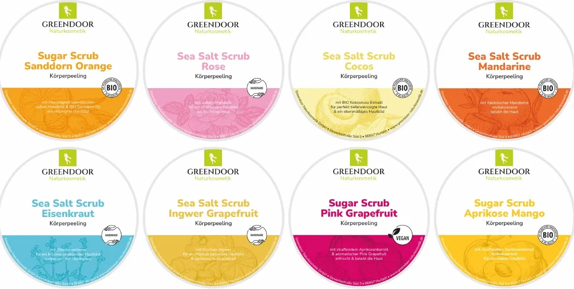 GREENDOOR Peeling do ciała, sól morska, mandarynka, 280 g, naturalny peeling bez mikroplastiku, peeling pod prysznic bez konserwacji, z ekologicznym olejkiem jojoba, naturalny kosmetyk do ciała,