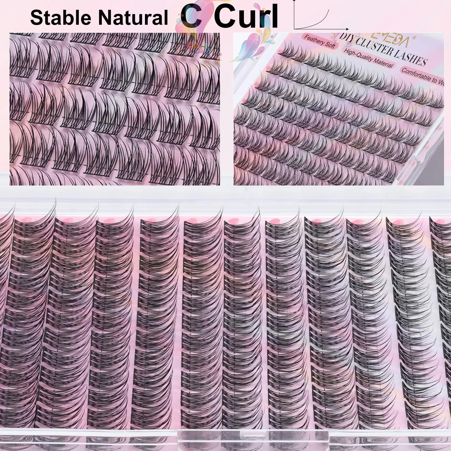 Kępki rzęs EMEDA, Pojedyncze rzęsy Wispy & Natural Cluster Lashes, 144 kępki rzęs, kępki rzęs C Curl, miękkie cienkie paski sztucznych rzęs 10mm 11mm 12mm 13mm Mix (EME134 mix)