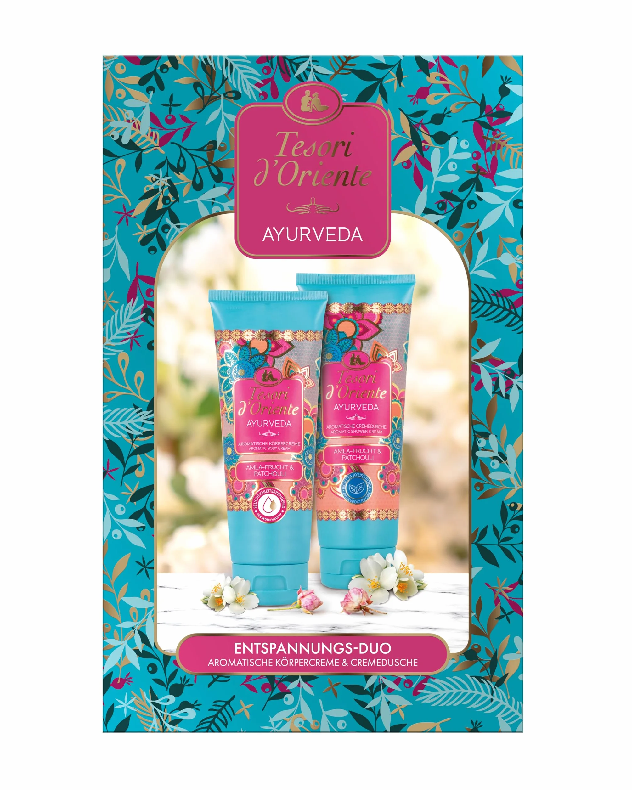 TESORI D'ORIENTE Zestaw upominkowy pod prysznic i krem do ciała "Ayurveda" 250 ml, aromatyczna pielęgnacja ciała, wellness dla ciała i zmysłów