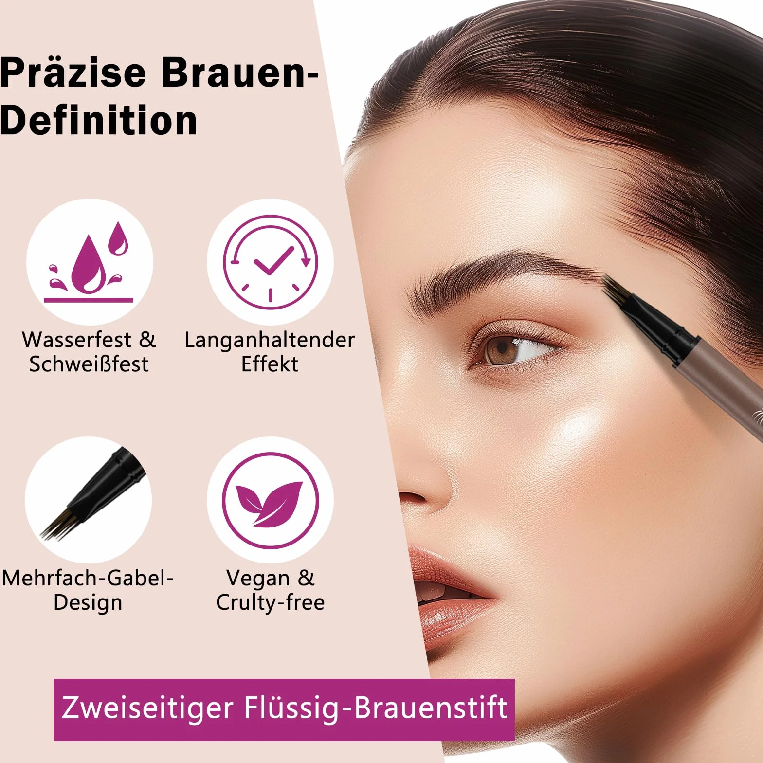 Erinde Microblading Kredka do Brwi 2 w 1, Wodoodporna kredka do brwi, Końcówka wieloramienna & precyzyjna końcówka, Makijaż brwi dla kobiet, Naturalne i wyraziste brwi #02
