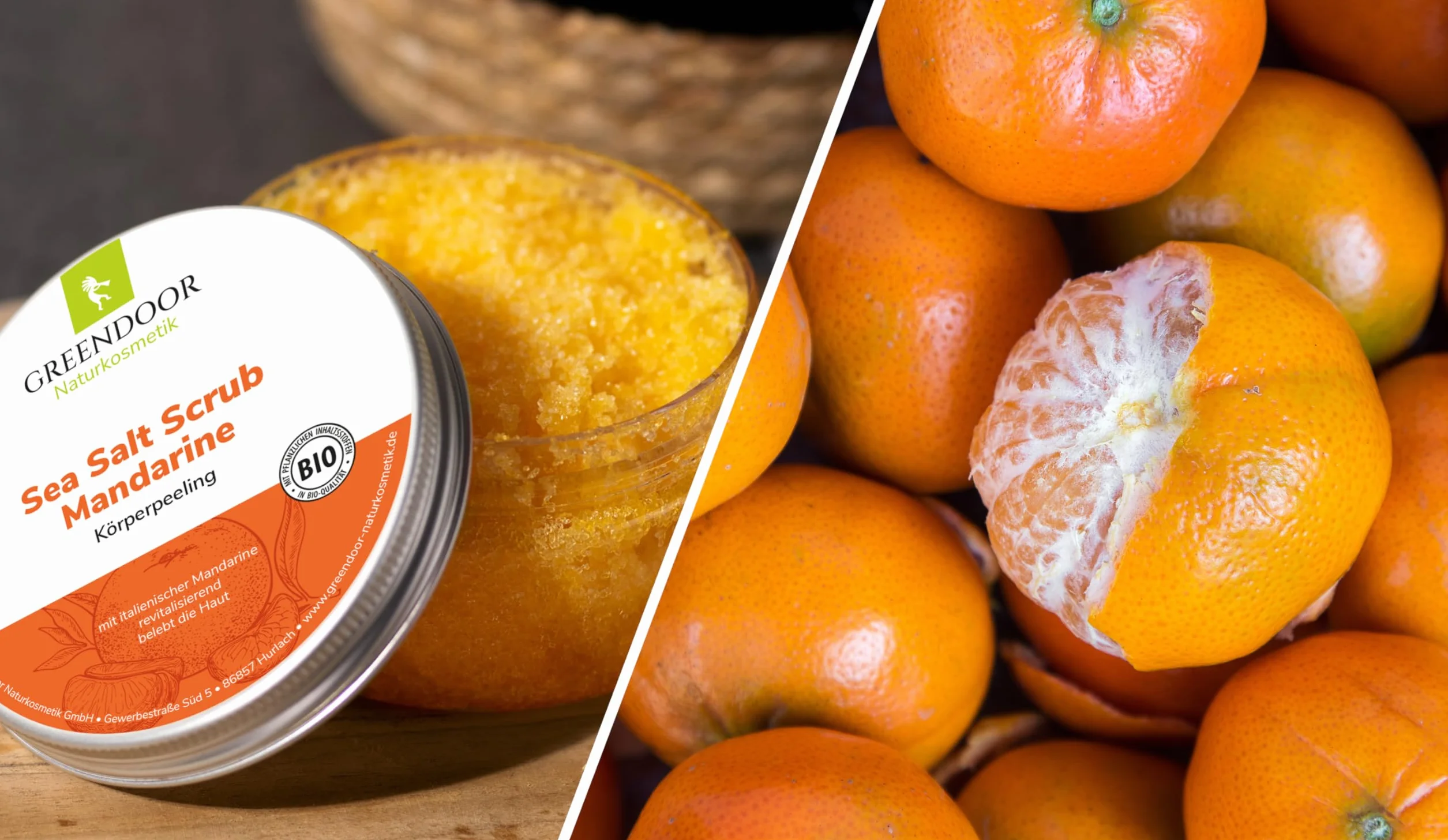 GREENDOOR Peeling do ciała, sól morska, mandarynka, 280 g, naturalny peeling bez mikroplastiku, peeling pod prysznic bez konserwacji, z ekologicznym olejkiem jojoba, naturalny kosmetyk do ciała,