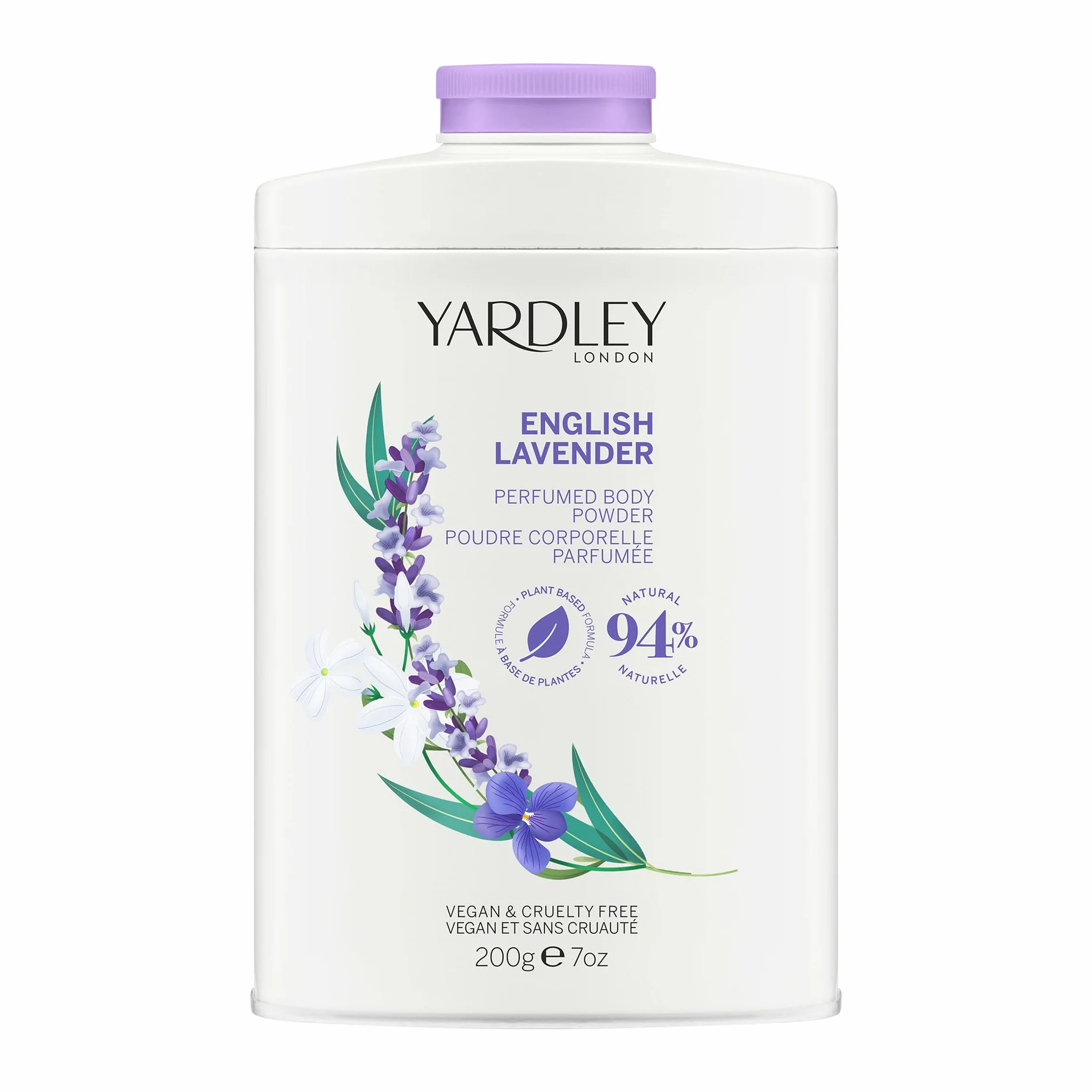 Yardley London English Lavender Perfumed Body Powder, Talk dla kobiet pomagający w walce z nieprzyjemnym zapachem i otarciami, Puder do ciała English Lavender 200g