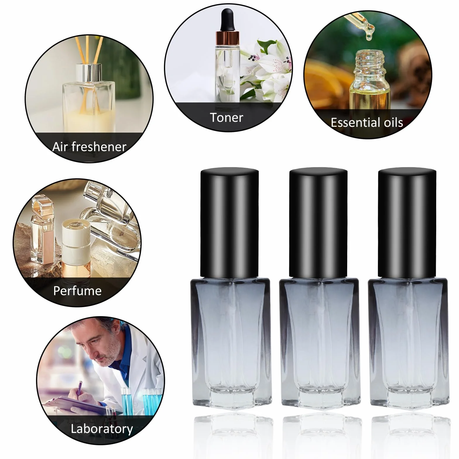 6 sztuk 5 ml niebieski gradient rozpylacza perfum, przenośny rozpylacz do ponownego napełniania, szklane butelki perfum z lejkiem z kroplomierzem, rozpylacz perfum, gradient kolorów do olejków