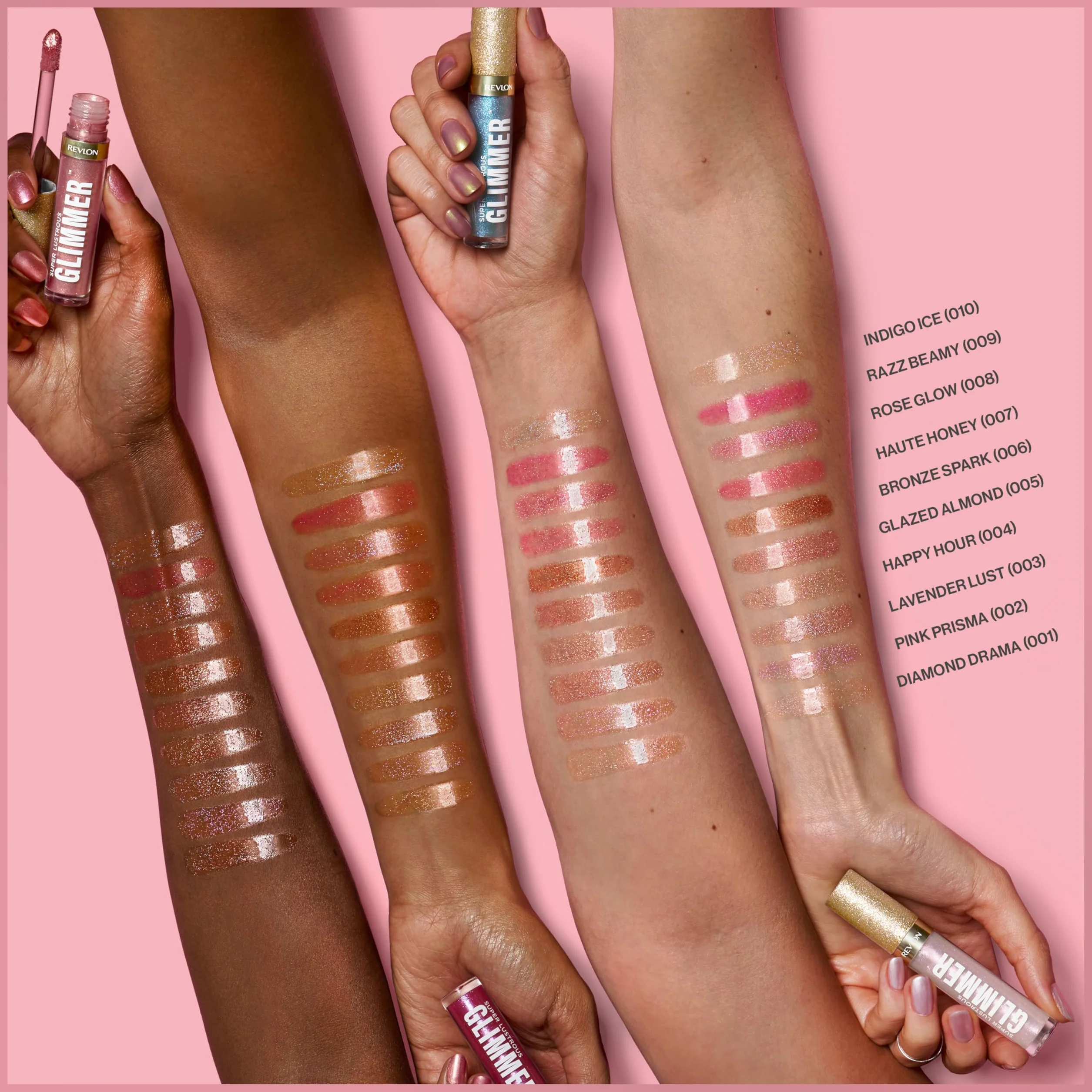 Revlon Super Lustrous Glimmer Gloss, nawilżający i amortyzujący, ultra-błyszczące wykończenie, formuła na bazie roślinnej, 005 Glazed Almond, 3,8 ml