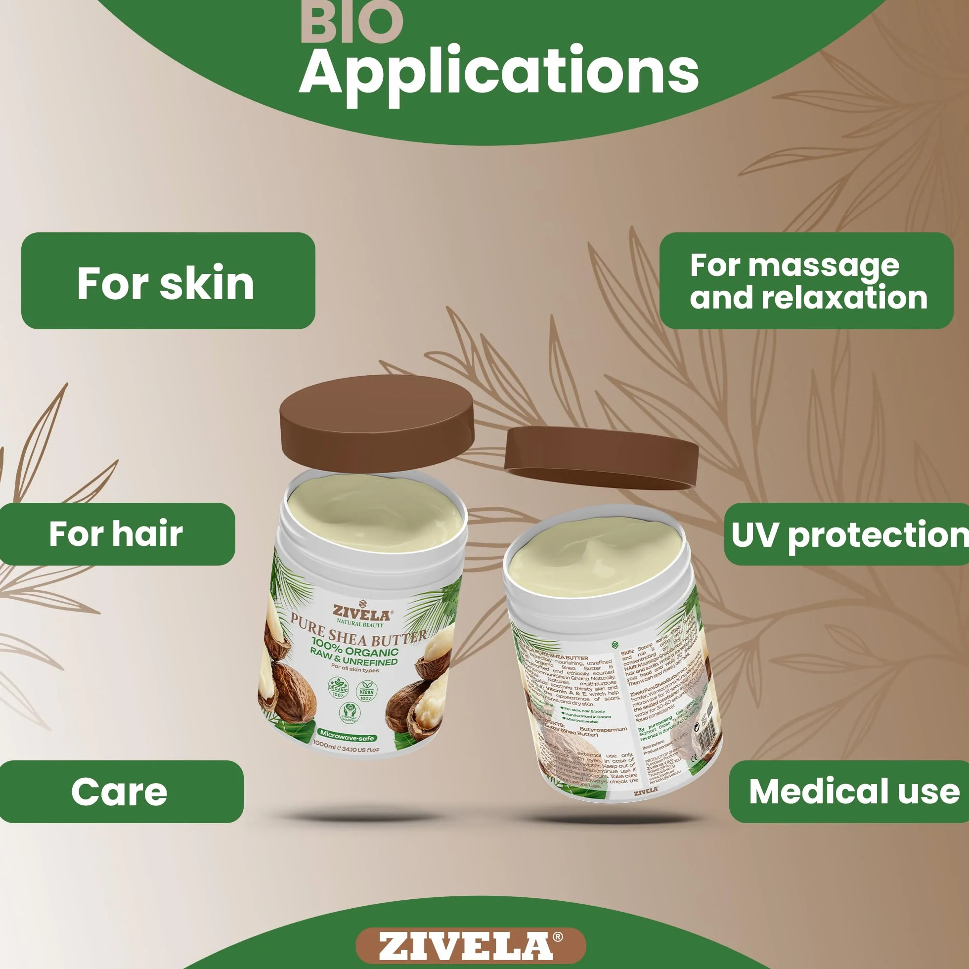 Bio Masło Shea, nierafinowane, 100% czyste, wegańskie, naturalna pielęgnacja ciała masłem shea, gładkie masło z orzechów shea odpowiednie dla każdego typu skóry. (500ml)