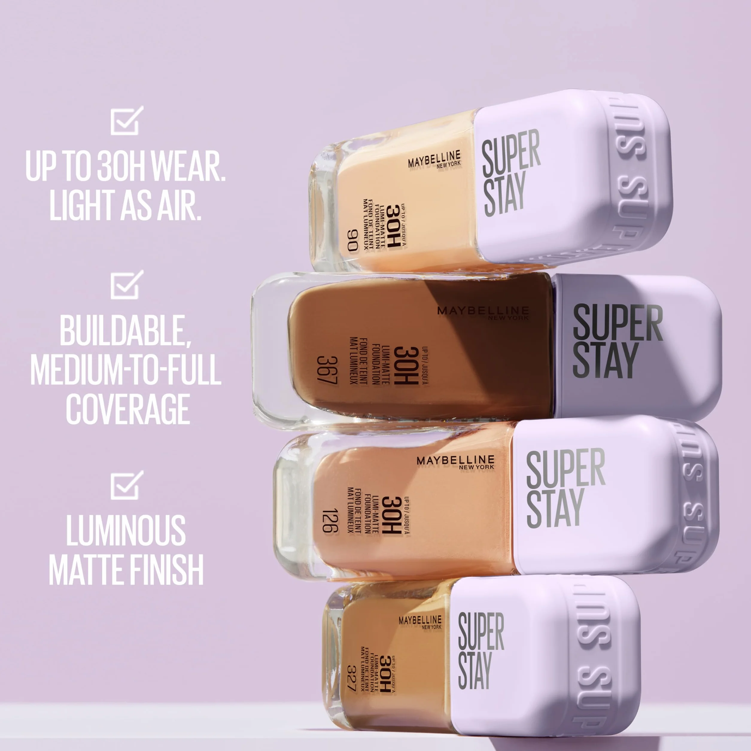 Maybelline New York Super Stay Lumi Matte Foundation, ultra-świeży makjiaż dla matowego wykończenia z nutą blasku, 90, 35 ml