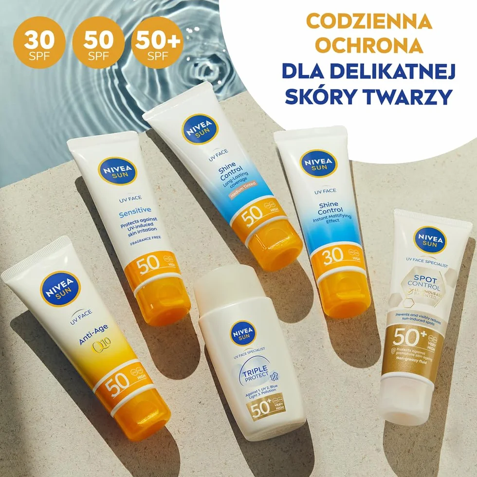NIVEA SUN Sensitive Przeciwsłoneczny krem do twarz dla skóry wrażliwej SPF50, 50ml