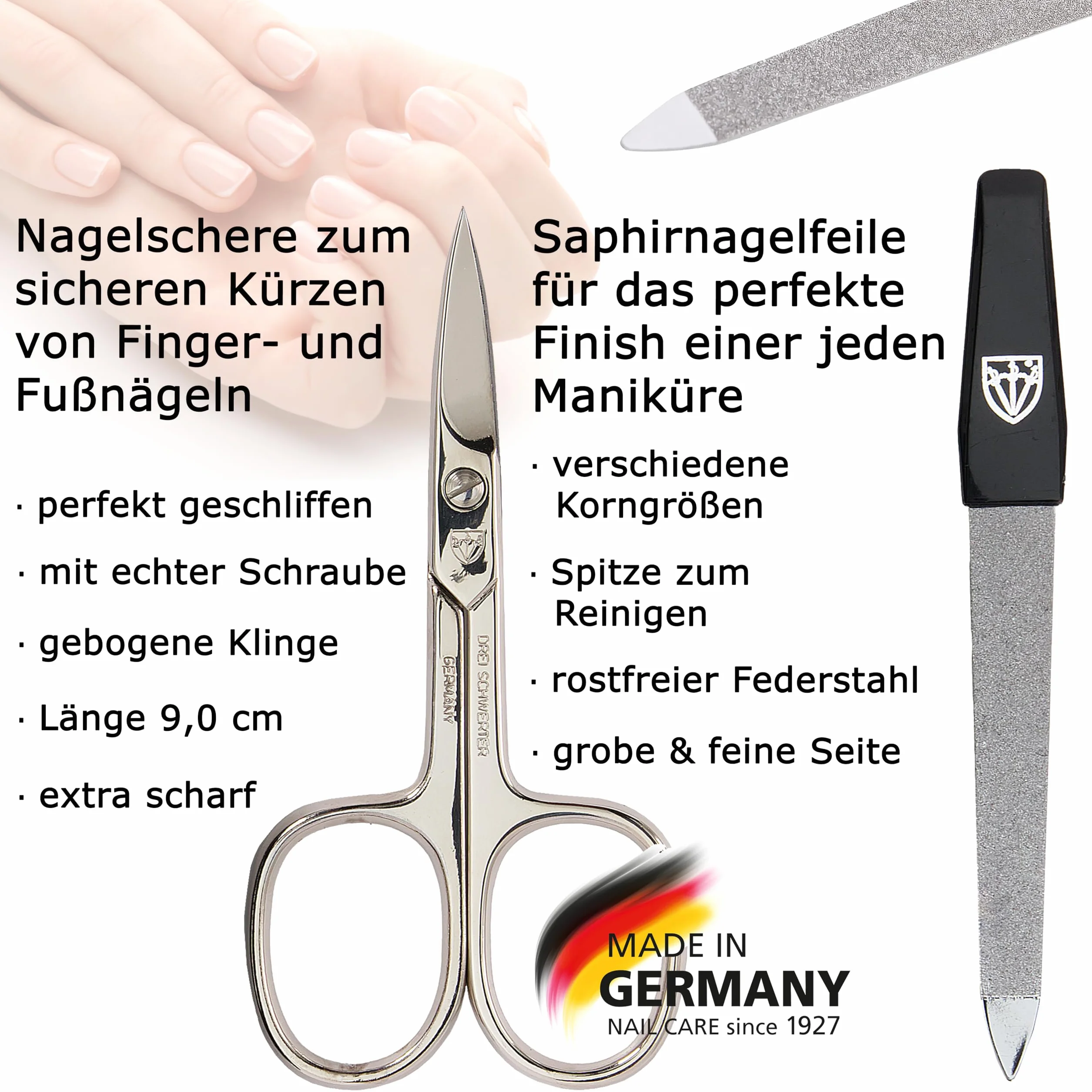 Drei Schwerter - 3-częściowy zestaw do pielęgnacji paznokci 'Venezia' | Wysokiej jakości zestaw do manicure i pedicure w skórzanym etui, kolor czerwony. WYROBIONEO W NIEMCACH | Zawartość: nożyczki do