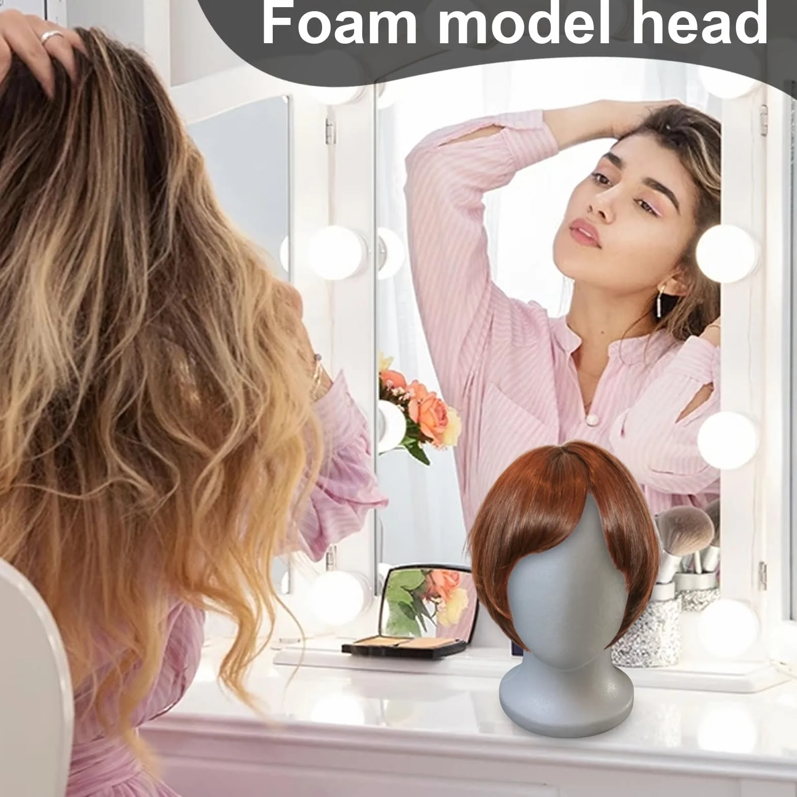 Foam Wig Head, Faceless Mannequin Stand Holder, 10.63x5.98 inches, Lightweight Foam Display Model, Stable Base, Easy Styling surfaces, Ideal for Hairpieces, Hats, Cosmetics, Salon