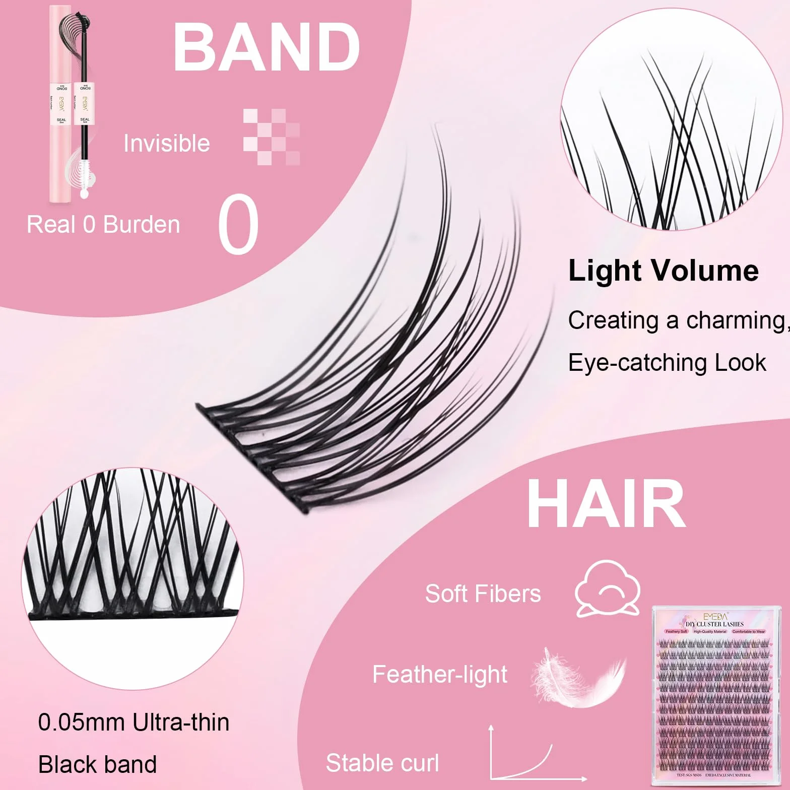 Kępki rzęs EMEDA, Pojedyncze rzęsy Wispy & Natural Cluster Lashes, 144 kępki rzęs, kępki rzęs C Curl, miękkie cienkie paski sztucznych rzęs 10mm 11mm 12mm 13mm Mix (EME134 mix)