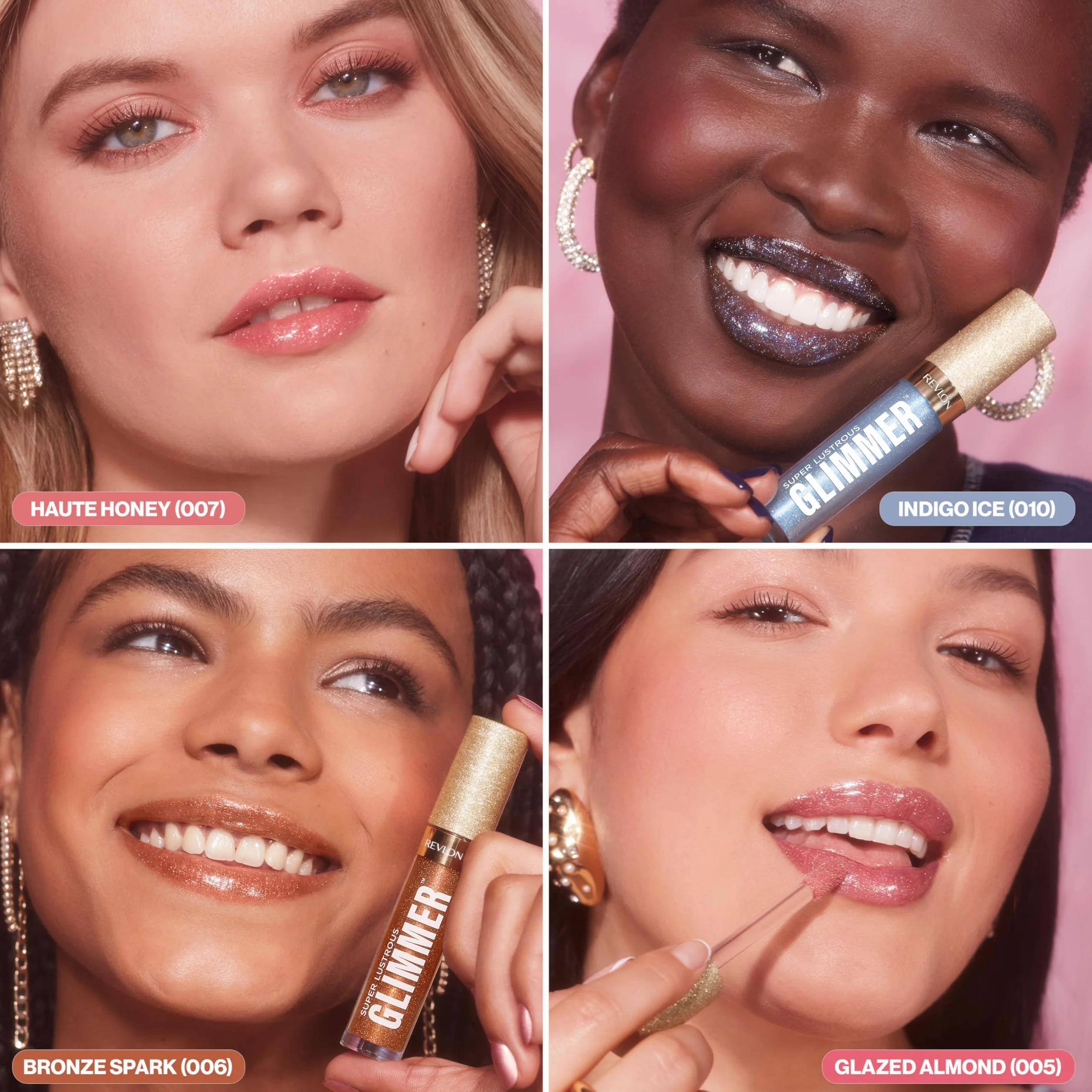 Revlon Super Lustrous Glimmer Gloss, nawilżający i amortyzujący, ultra-błyszczące wykończenie, formuła na bazie roślinnej, 005 Glazed Almond, 3,8 ml