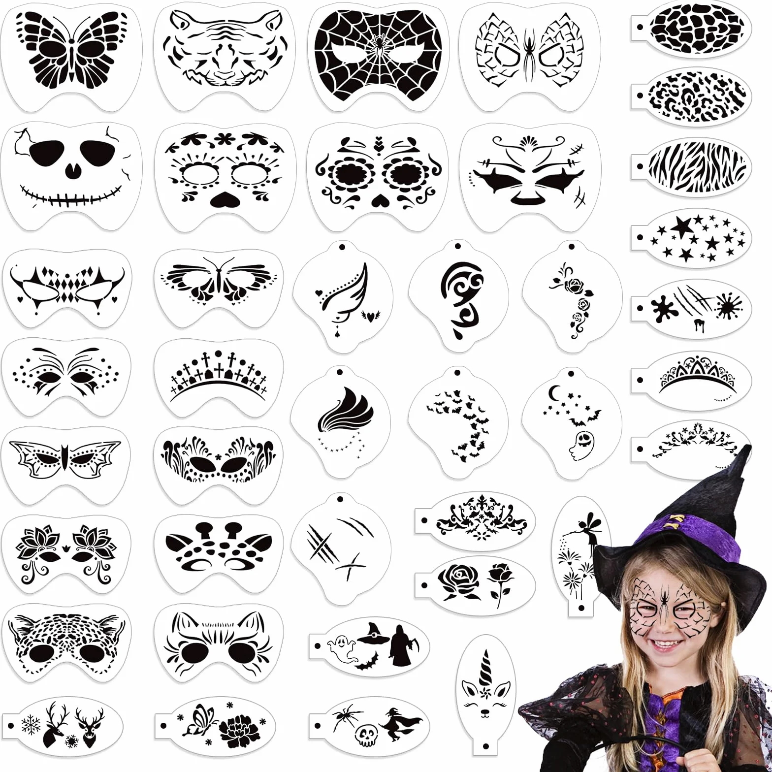 OOTSR 40szt Zestaw Szablonów do Malowania Twarzy dla Dzieci,Szablon do Malowania Ciała dla Partia Wakacje Halloween Makijaż Miękkie do Tatuażu Wielokrotnego Użytku Dorosłych i Dzieci