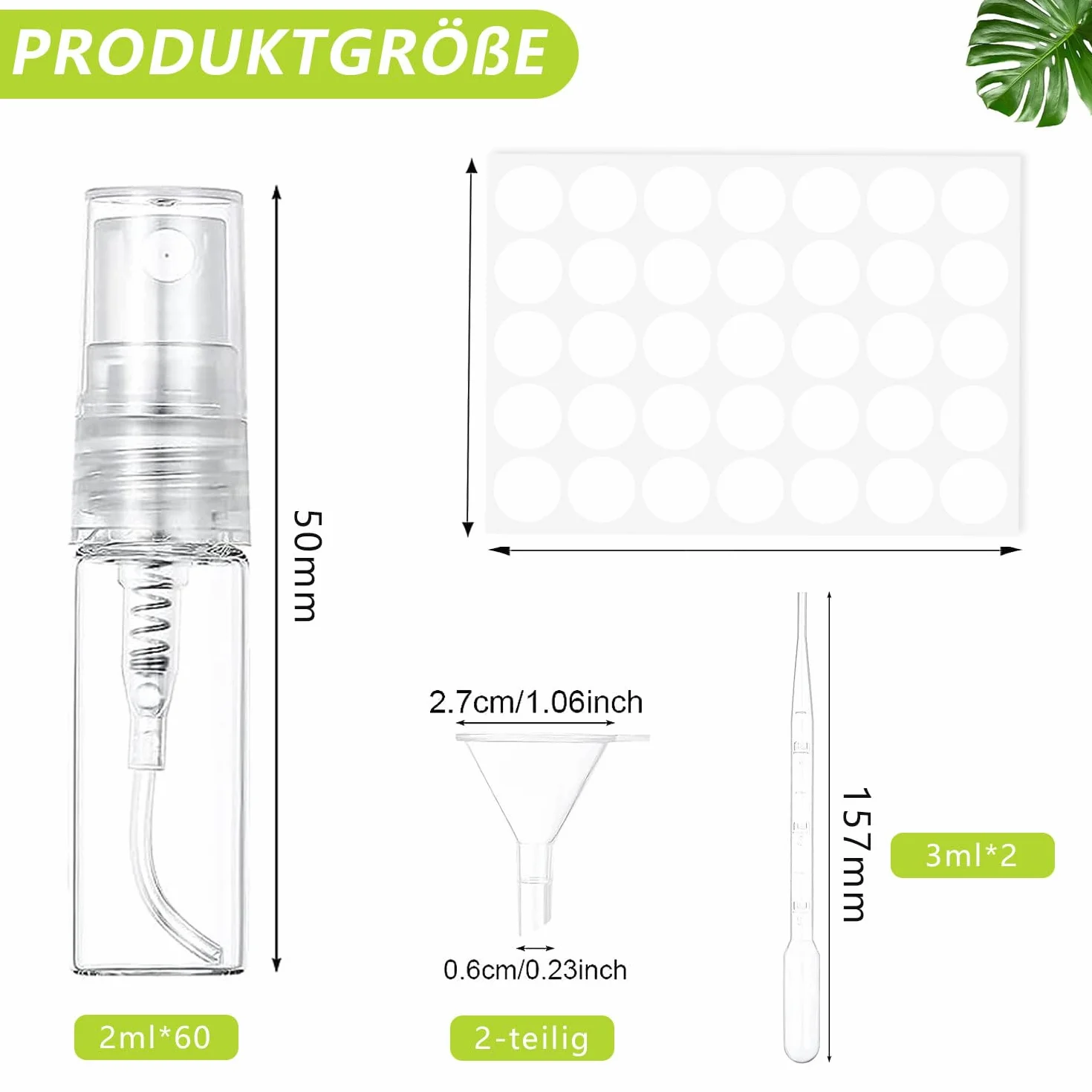 Voarge Podróżny dozownik perfum, butelka z rozpylaczem, do perfum, płynów do pielęgnacji ciała, kosmetyków, 60 sztuk, 2 ml