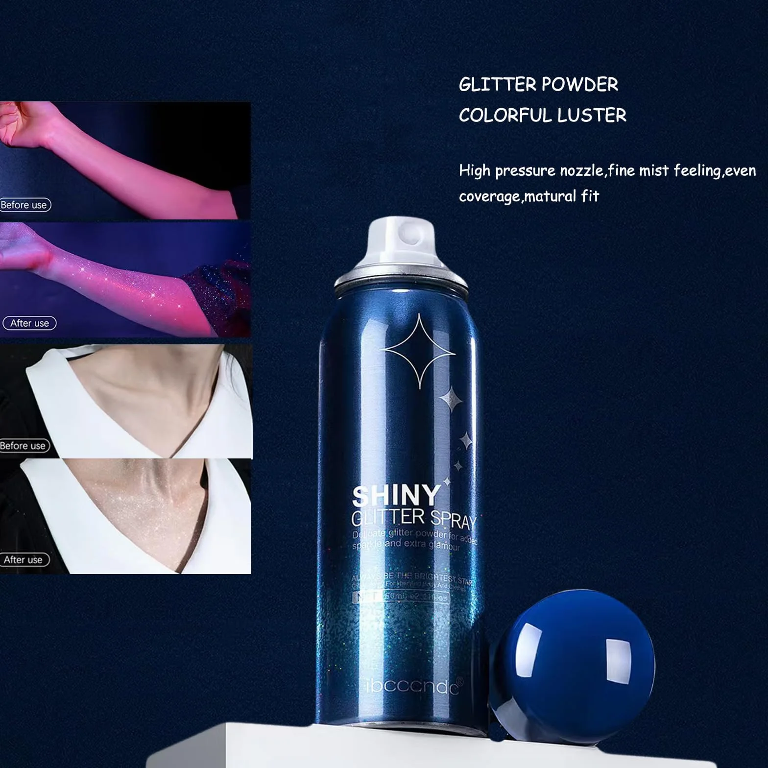 Błyszczący lakier do włosów, 60 ml, błyszczący spray do włosów i ciała, brokatowy spray do ciała, brokatowy spray do twarzy, na Halloween, karnawał, urodziny