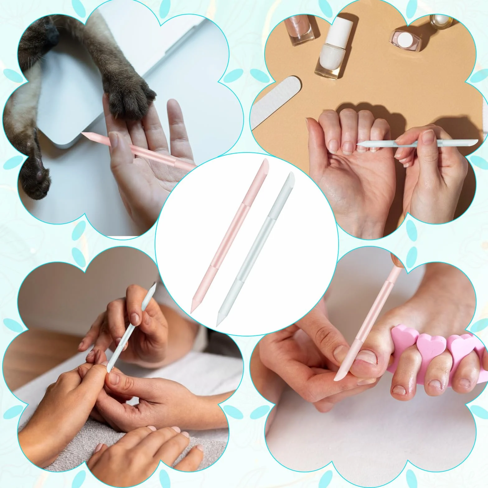 SHENLIU 2 sztuki popychacz do skórek paznokci, dwustronny pusher ze szkła, profesjonalny przyrząd do usuwania skórek, do manicure (przezroczysty + różowy)