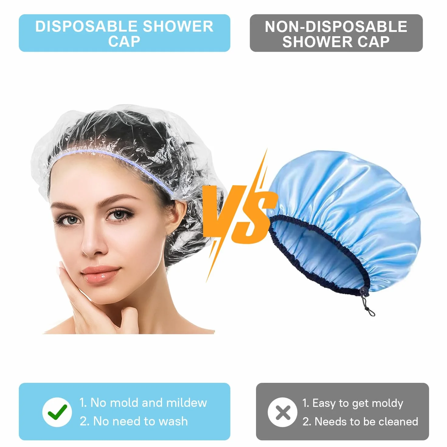 135 sztuk jednorazowy czepek prysznicowy, 52 cm nakrycie głowy, plastik, wodoodporny, przezroczysty do prysznicaHotel Spa i fryzjer (kolorowy)