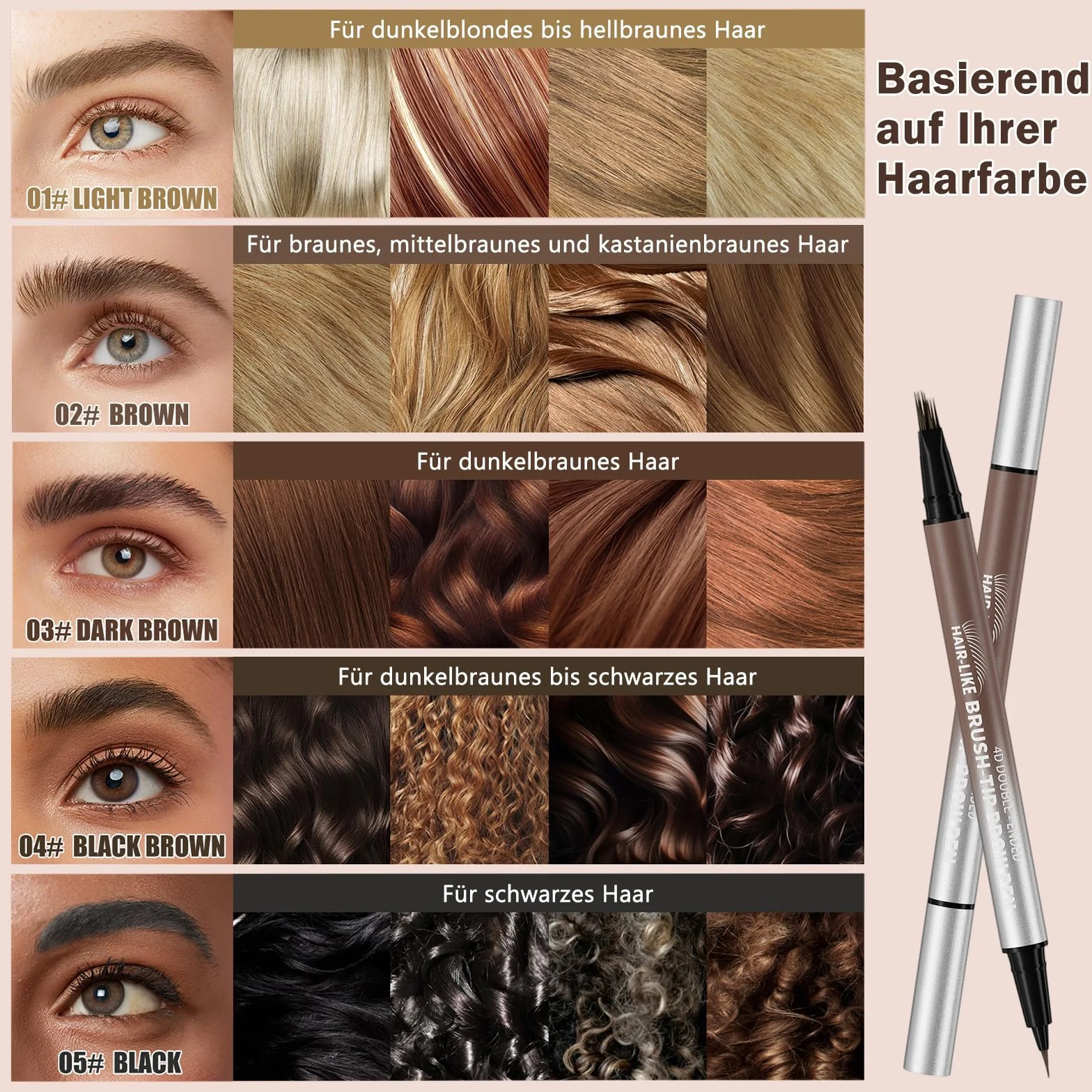Erinde Microblading Kredka do Brwi 2 w 1, Wodoodporna kredka do brwi, Końcówka wieloramienna & precyzyjna końcówka, Makijaż brwi dla kobiet, Naturalne i wyraziste brwi #02