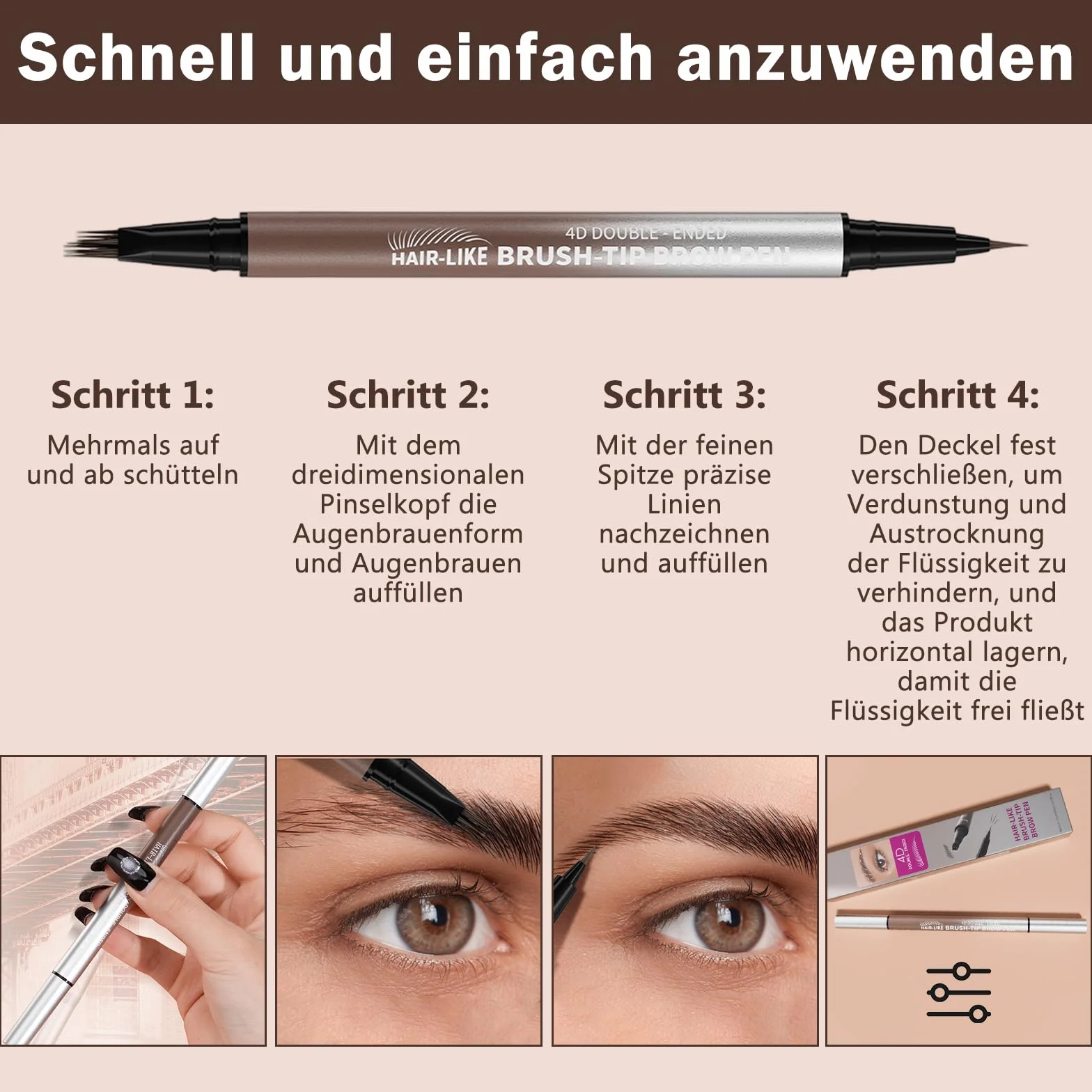 Erinde Microblading Kredka do Brwi 2 w 1, Wodoodporna kredka do brwi, Końcówka wieloramienna & precyzyjna końcówka, Makijaż brwi dla kobiet, Naturalne i wyraziste brwi #02