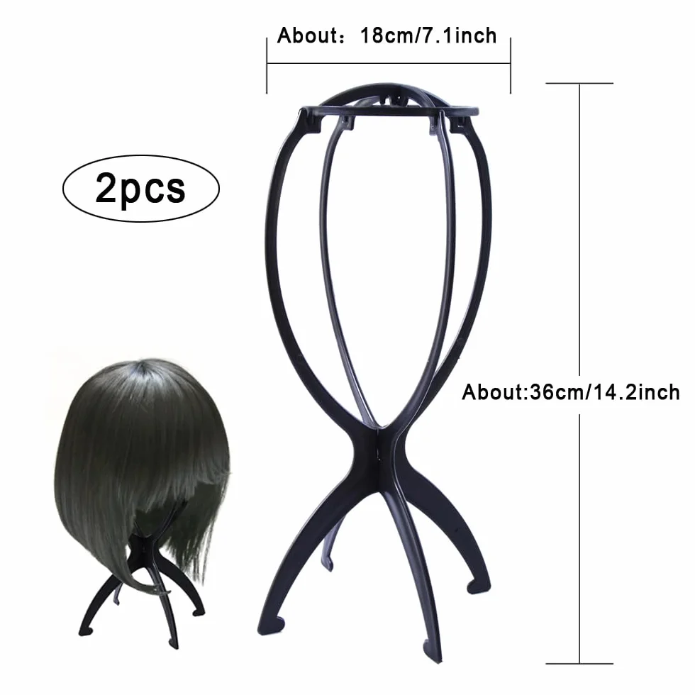 2 Sztuki Przenośny Składany Stojak na Perukę Wig Stand Plastikowy Uchwyt na Perukę Podróży (Czarny)