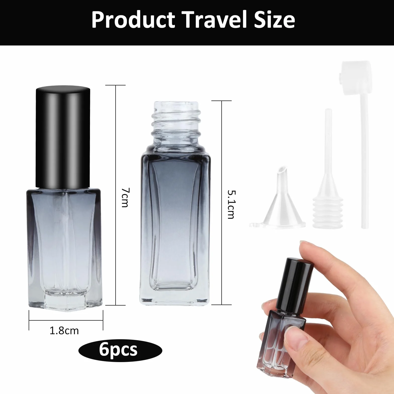 6 sztuk 5 ml niebieski gradient rozpylacza perfum, przenośny rozpylacz do ponownego napełniania, szklane butelki perfum z lejkiem z kroplomierzem, rozpylacz perfum, gradient kolorów do olejków