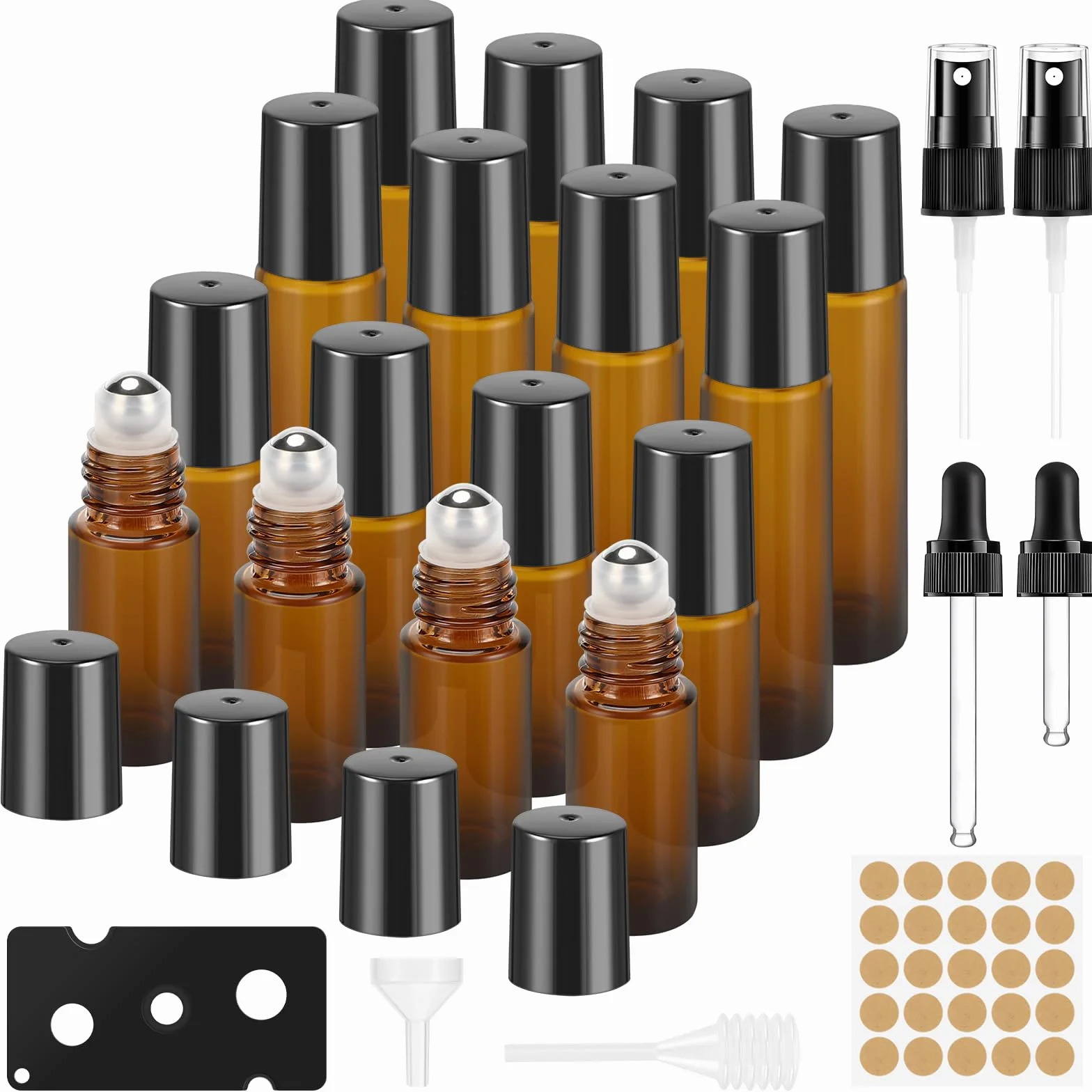 16 sztuk próżniowe rolki do olejków eterycznych, brązowe puste szklane butelki 5 ml/10 ml z kulką ze stali nierdzewnej, butelki z rozpylaczem próżniowym do aromaterapii, perfumy podróżne,