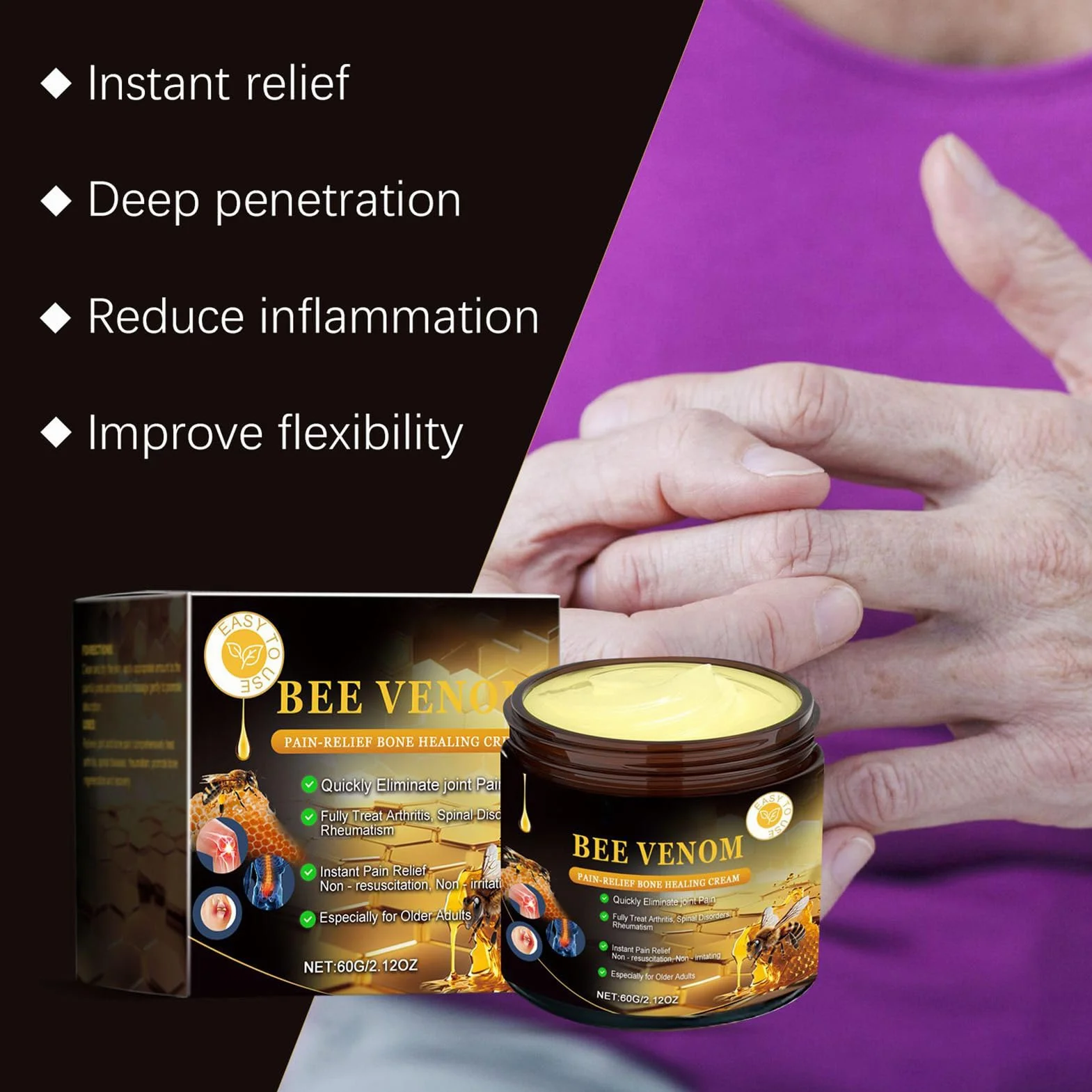J-oint Care Cream, relaksujący krem do nóg, balsam łagodzący skurcze, pomaga złagodzić dyskomfort, szybko wchłaniająca i nietłusta formuła, 60 g, na stopy, nogi, plecy