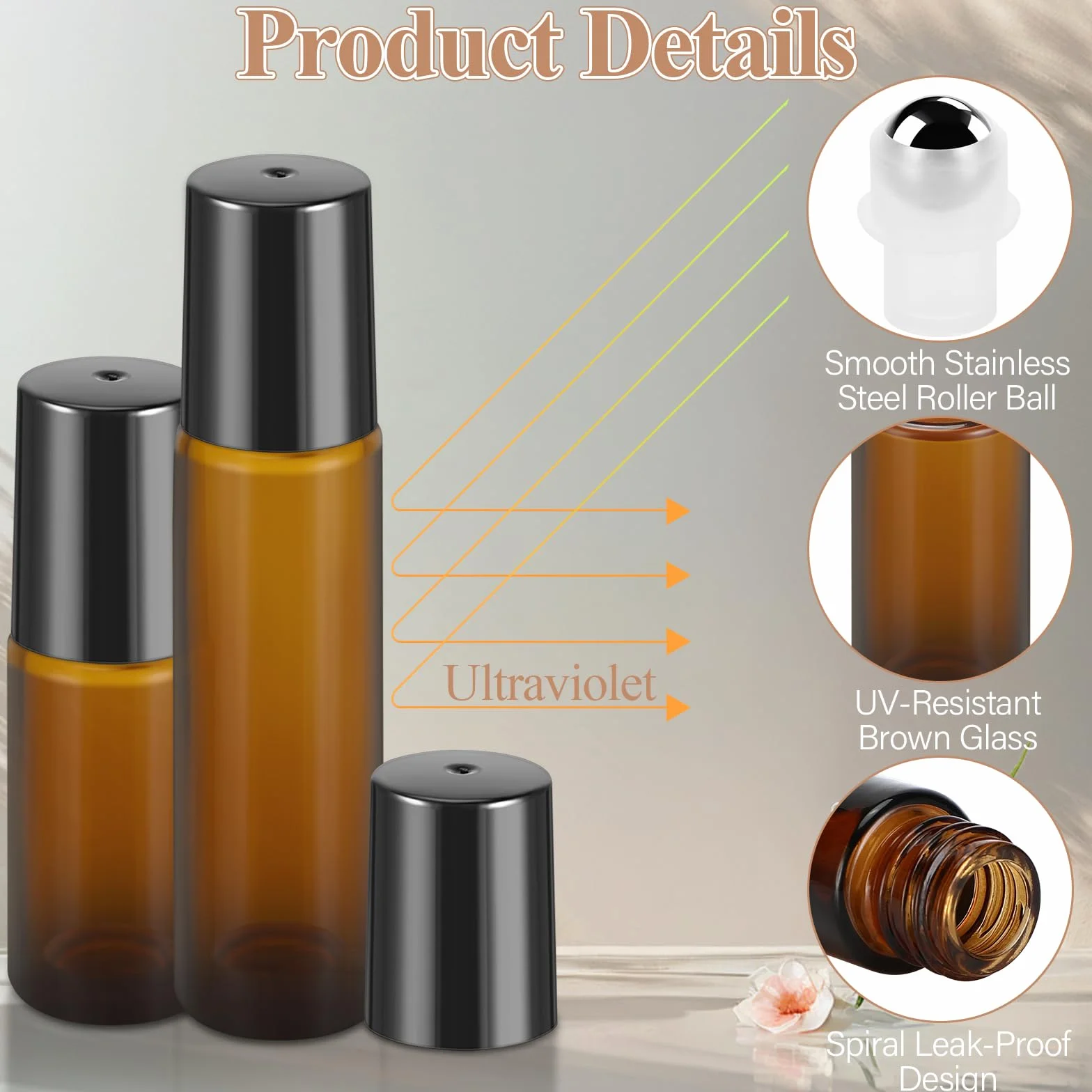 16 sztuk próżniowe rolki do olejków eterycznych, brązowe puste szklane butelki 5 ml/10 ml z kulką ze stali nierdzewnej, butelki z rozpylaczem próżniowym do aromaterapii, perfumy podróżne,