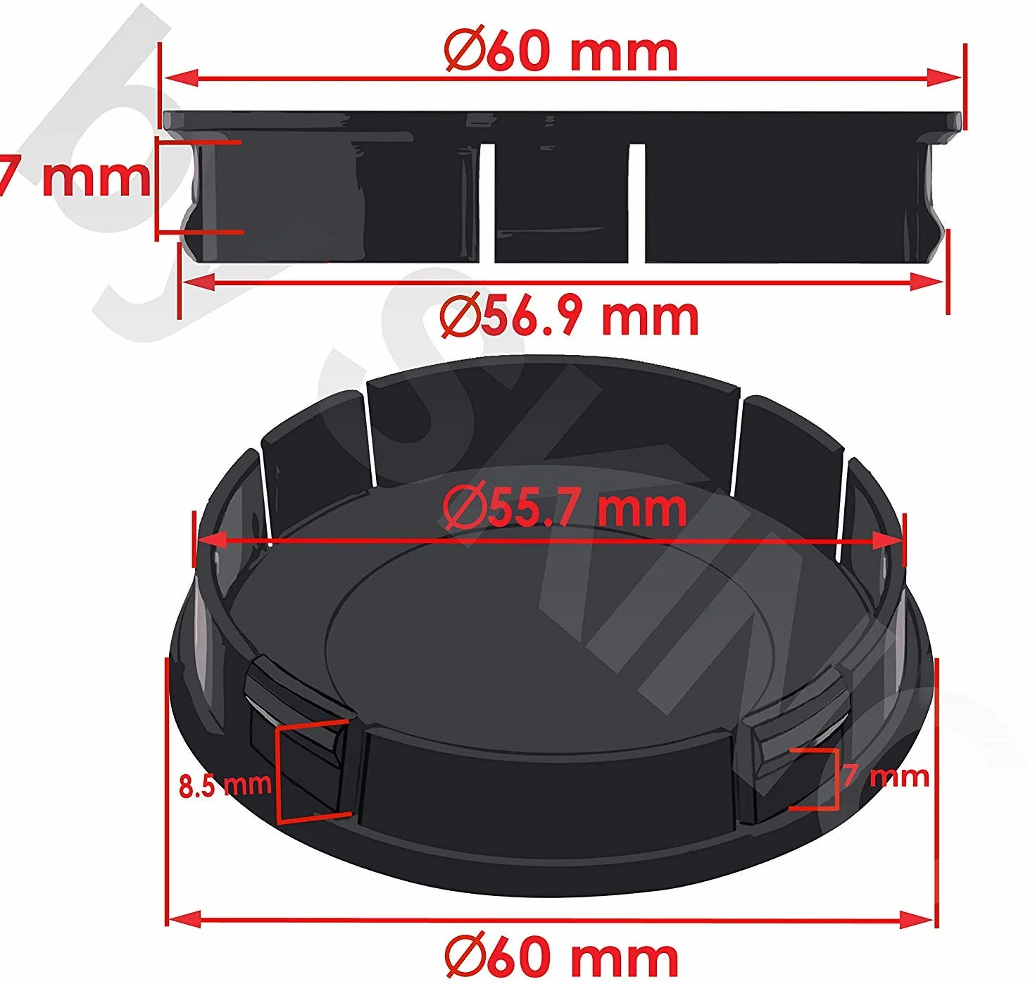 Biomar Labs 4 x 60mm Pokrywki na piasty koła uniwersalne, plastikowe, zestaw trwałych aluminiowych osłon kół do tuningu zewnętrznego samochodu z wieloma wzorami (czarny C 0)