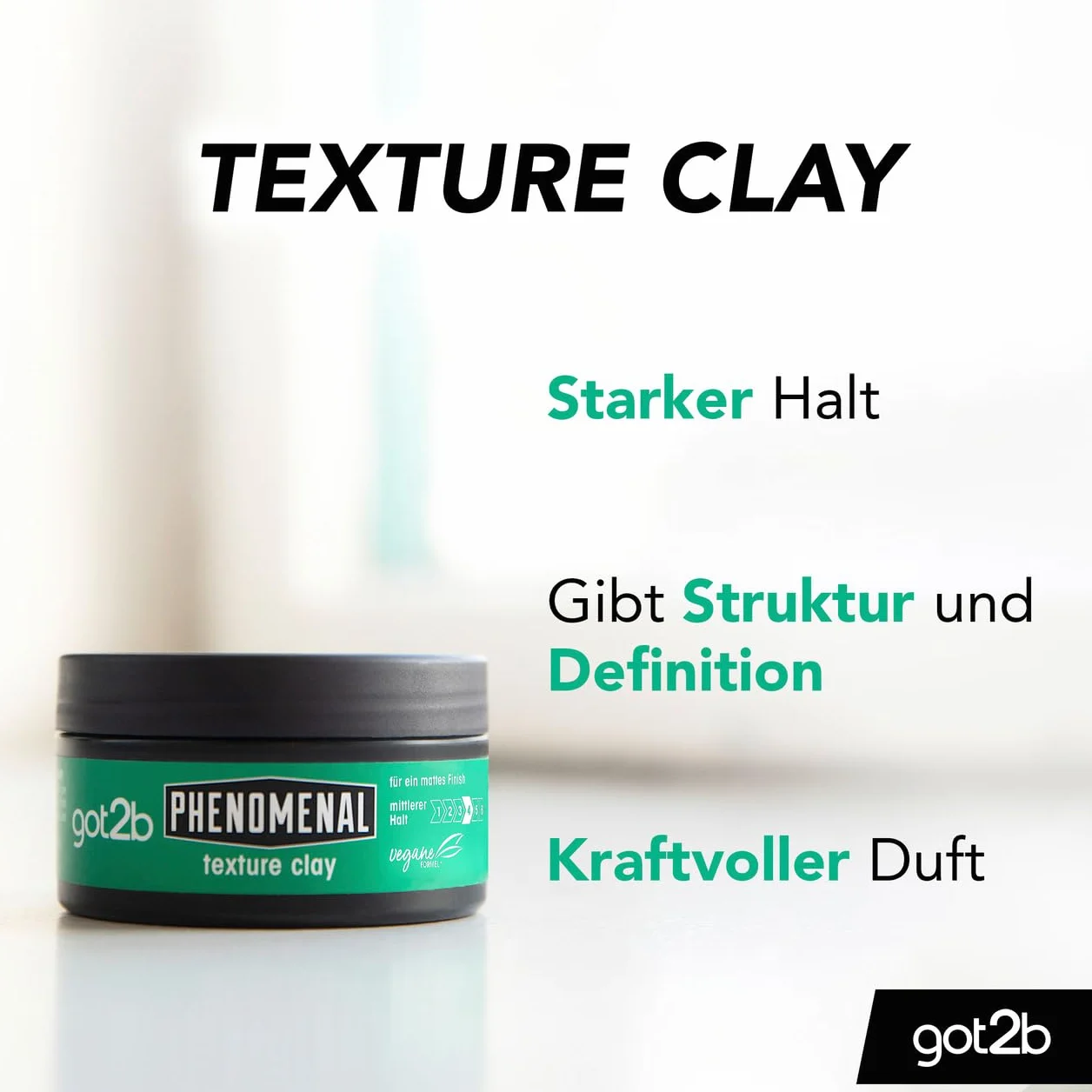 got2b Phenomenal Texture Clay Halt 5 (100 ml), wosk do włosów dla mężczyzn nadaje wyjątkowy matowy styl fryzjerski, nadaje się do krótszych włosów, wegańska formuła