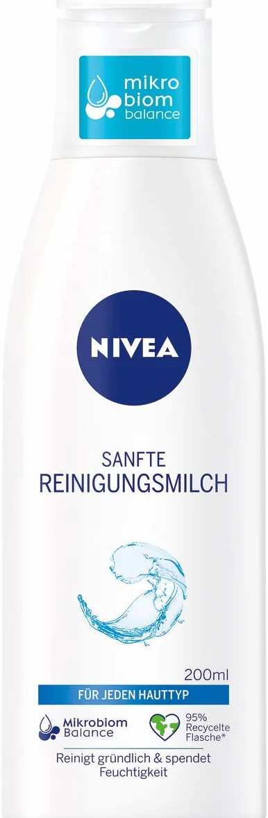 NIVEA Delikatne mleczko oczyszczające do każdego rodzaju skóry (200 ml), środek do demakijażu dokładnie oczyszcza, łagodne oczyszczanie twarzy, usuwa makijaż i wodoodporny tusz do rzęs
