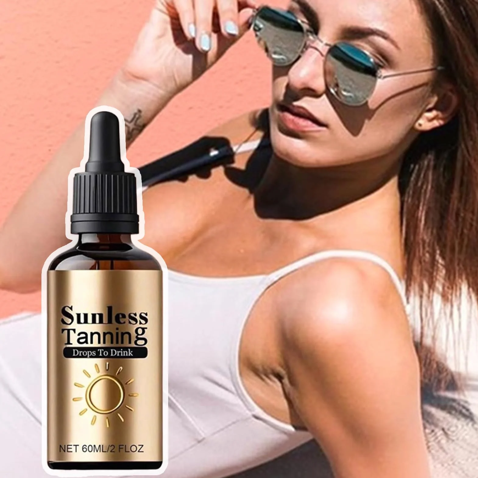 Sunless Tanning Drops To Drink, Selfs Tanner Drops, Olejek do opalania bezsłonecznego, regulowana głębokość przy każdym użyciu, utrzymuje skóry, 60 ml, do użytku wewnątrz i na zewnątrz