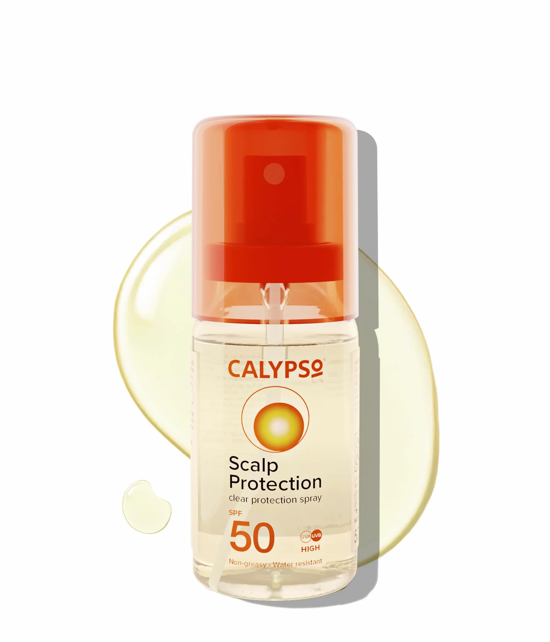 Spray do skóry głowy Calypso Ochrona skóry głowy SPF50 | Wysoka ochrona dla skóry głowy i rozstępu | 50 ml | CALD50SCA, Przezroczysty