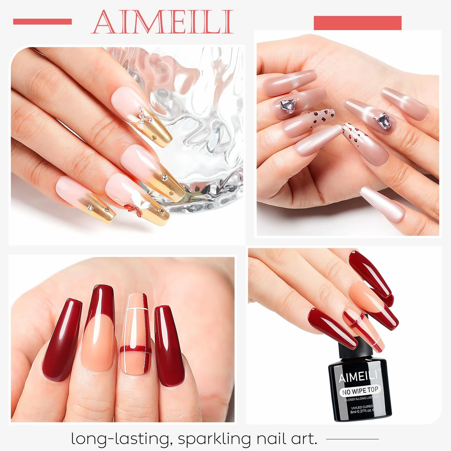 AIMEILI Podkład i Lakier UV do paznokci, Coat Extra Szeroka Trwałość 2 x 8 ml