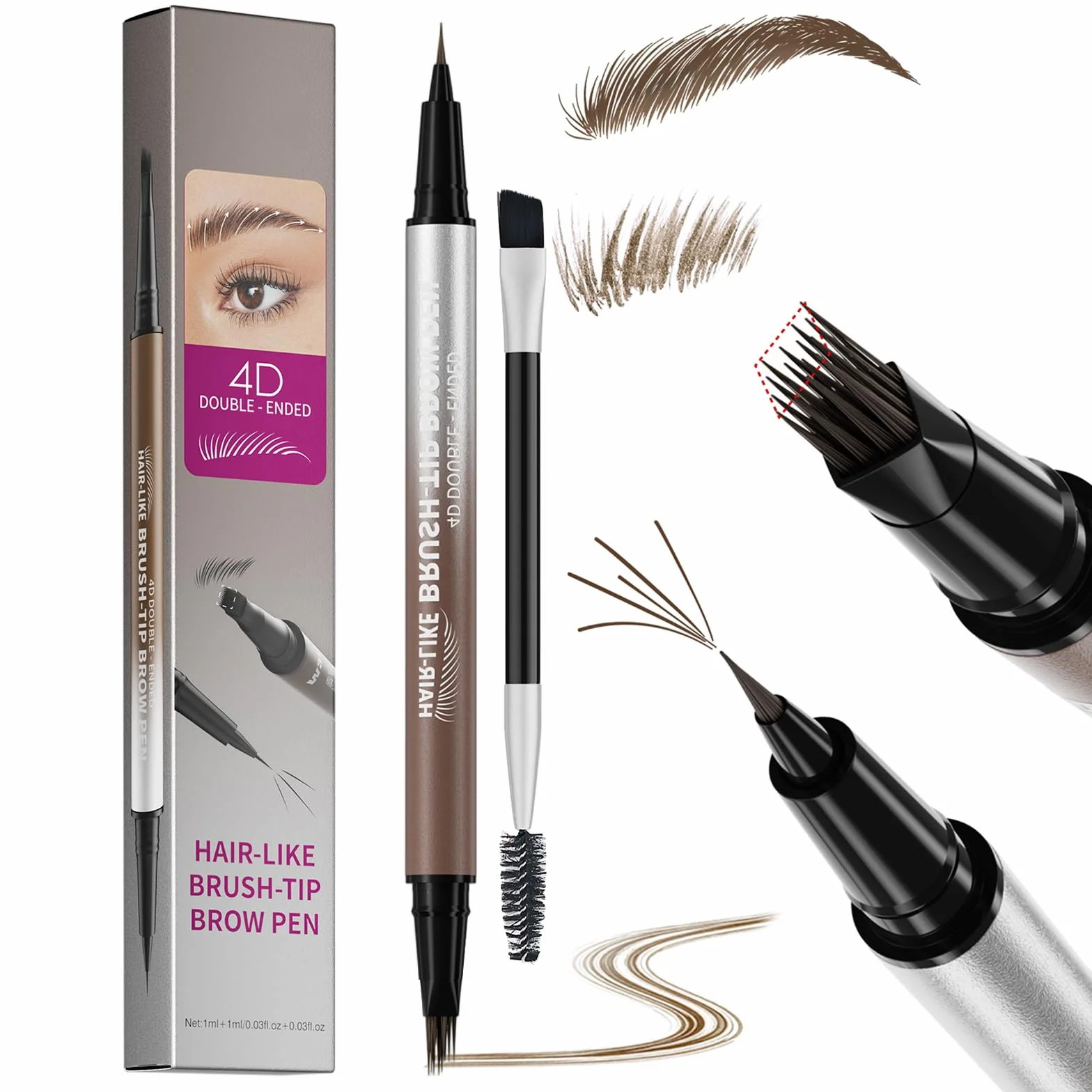 Erinde Microblading Kredka do Brwi 2 w 1, Wodoodporna kredka do brwi, Końcówka wieloramienna & precyzyjna końcówka, Makijaż brwi dla kobiet, Naturalne i wyraziste brwi #02