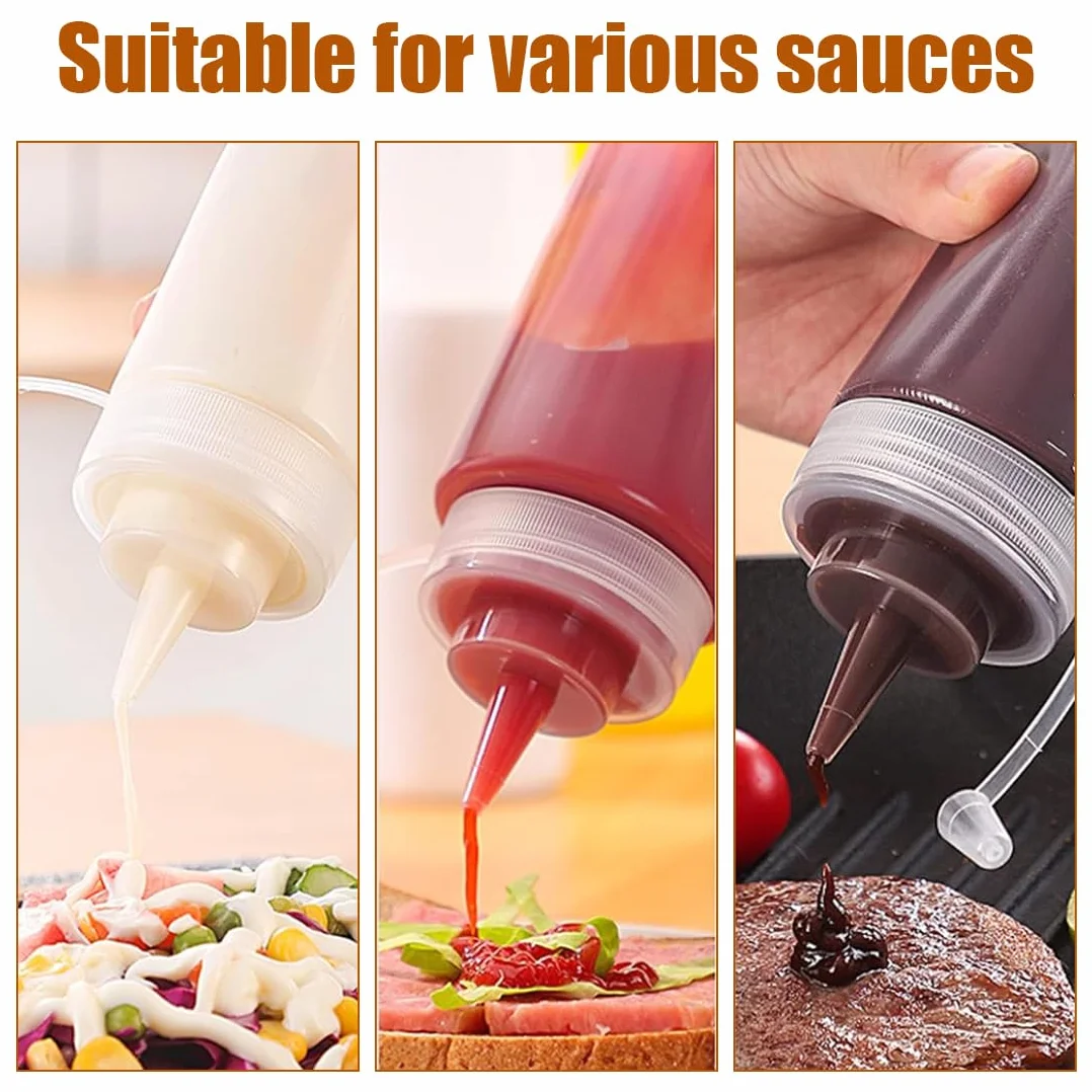 4 szt. Plastikowa butelka do wyciskania, 230 ml, butelka do wyciskania z zakrętkami, butelka z oliwek do wyciskania, dozownik do domu i restauracji, musztarda, mayo, gorące sosy, oliwa z oliwek