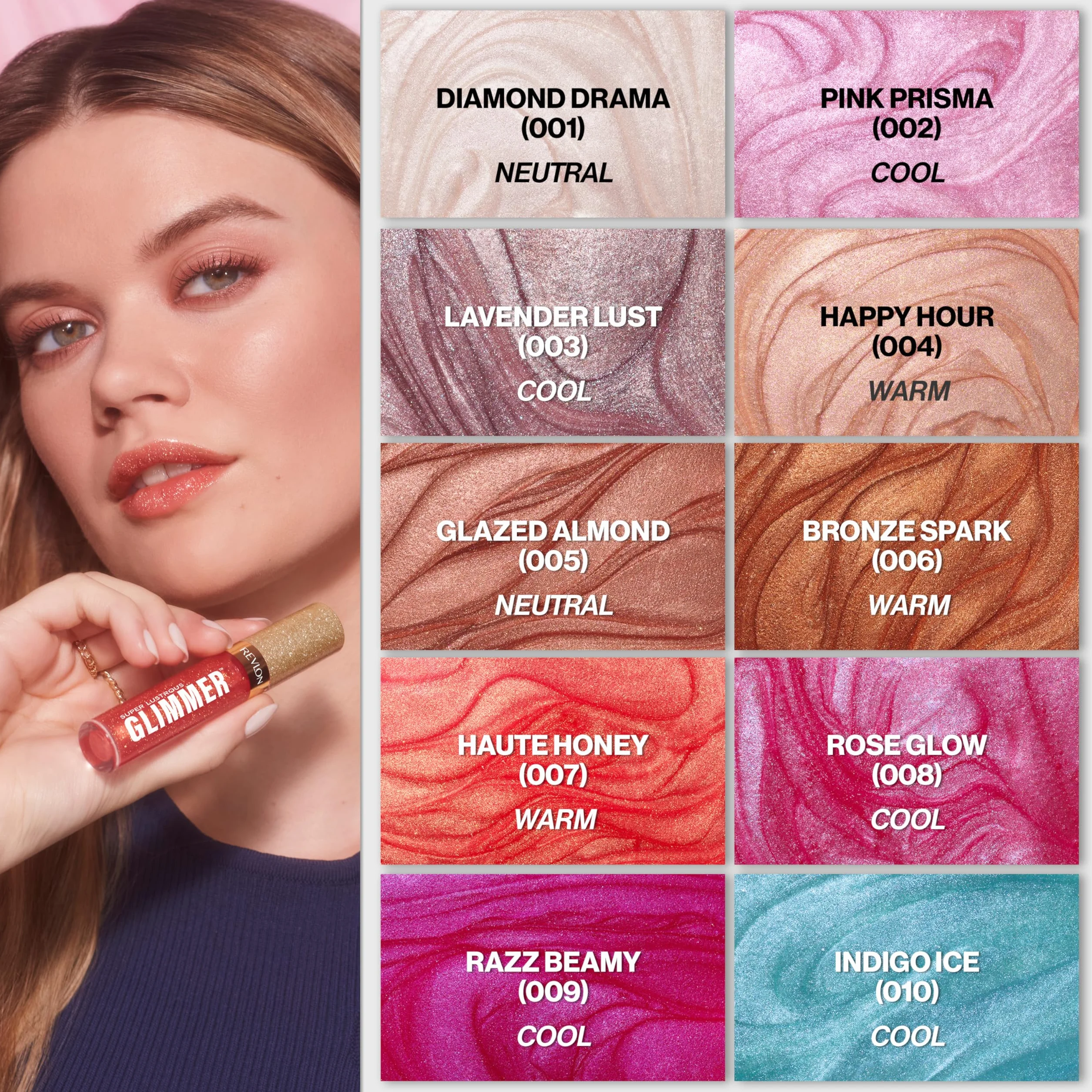 Revlon Super Lustrous Glimmer Gloss, nawilżający i amortyzujący, ultra-błyszczące wykończenie, formuła na bazie roślinnej, 005 Glazed Almond, 3,8 ml