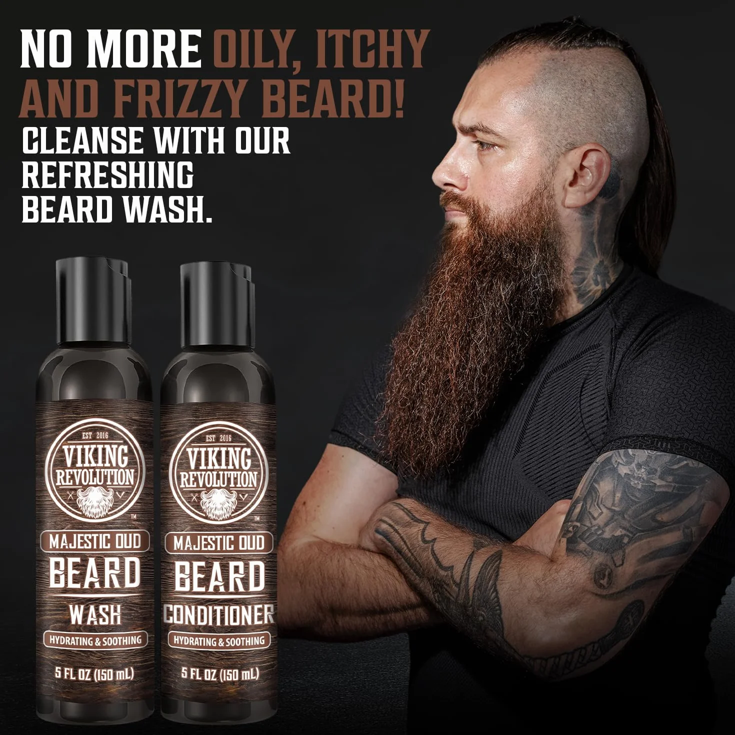 Viking Revolution Beard Wash and Beard Conditioner for Men with Arganowy Oil and Jojoba Oil - Beard Softener and Strengthener Beard Care Beard Care Beard Oil and Conditioner with Beard Oil (5 uncji,