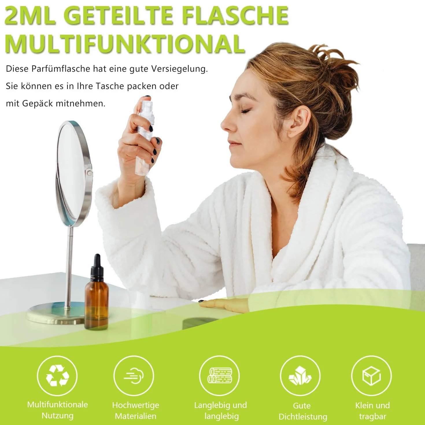 Voarge Podróżny dozownik perfum, butelka z rozpylaczem, do perfum, płynów do pielęgnacji ciała, kosmetyków, 60 sztuk, 2 ml
