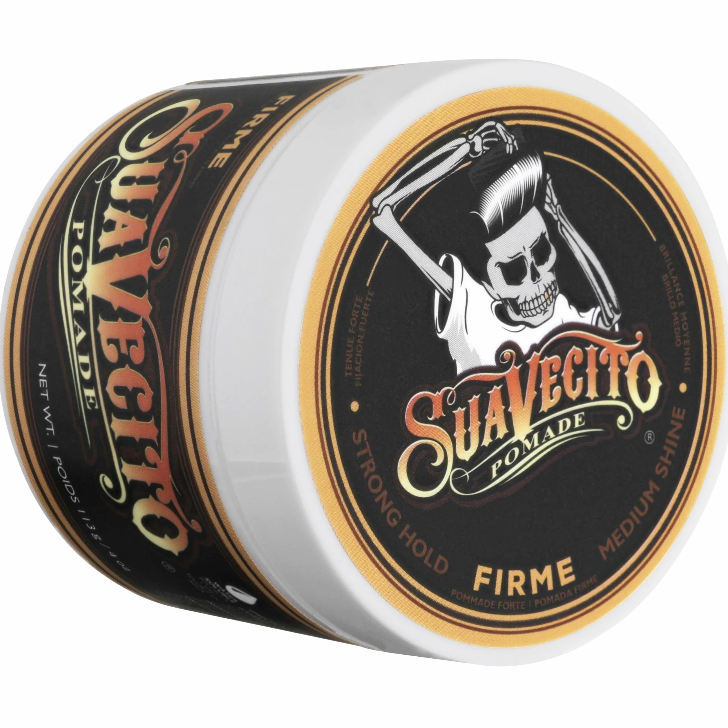 Suavecito Firme Strong Hold Pomada, mocna pompada dla mężczyzn, średni połysk, wosk na bazie wody, bez płatków, 4 oz/113 g
